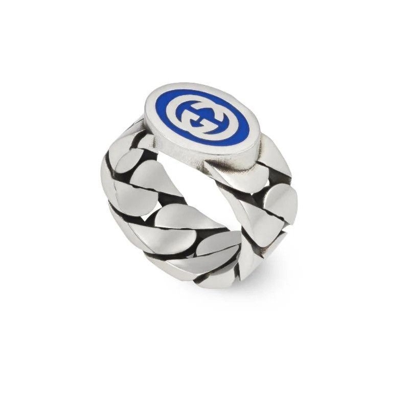 Gucci Gucci .925 Silver Thick Chain Ring Blue Size ONE SIZE - 1 Thumbnail