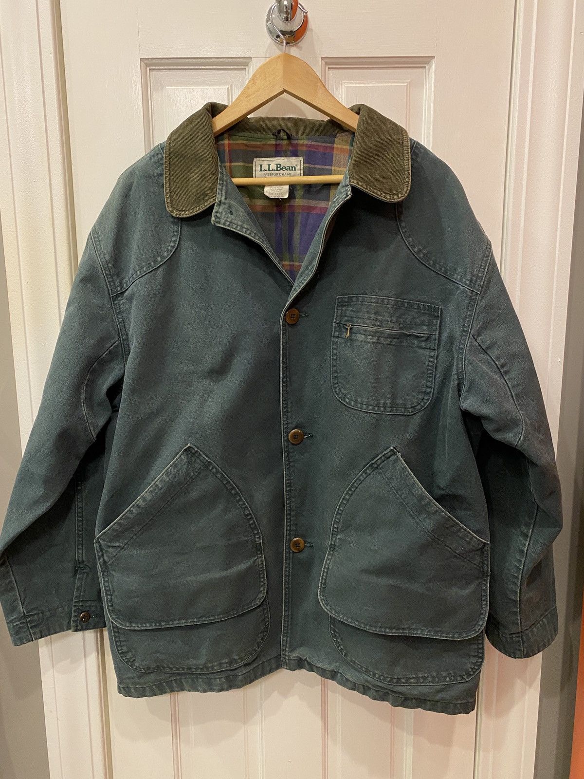 image of L L Bean L.l Bean Vintage Chore Jacket XL Corduroy Collar Lined in Green, Men's