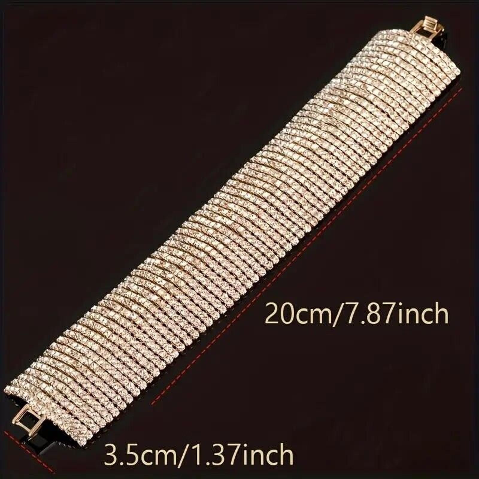 Other Stunning Rhinestone Bracelet • Gold Tone • 15 Row •Prong Set Size ONE SIZE - 3 Thumbnail