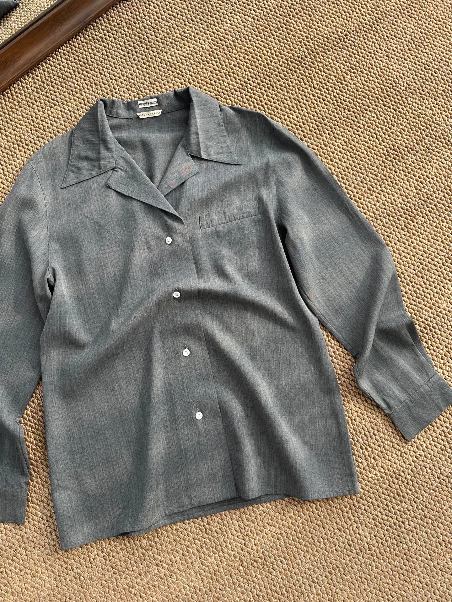 Hermes HERMES x Margiela silk wool shirt Women silver gray Size M / US 6-8 / IT 42-44 - 1 Thumbnail