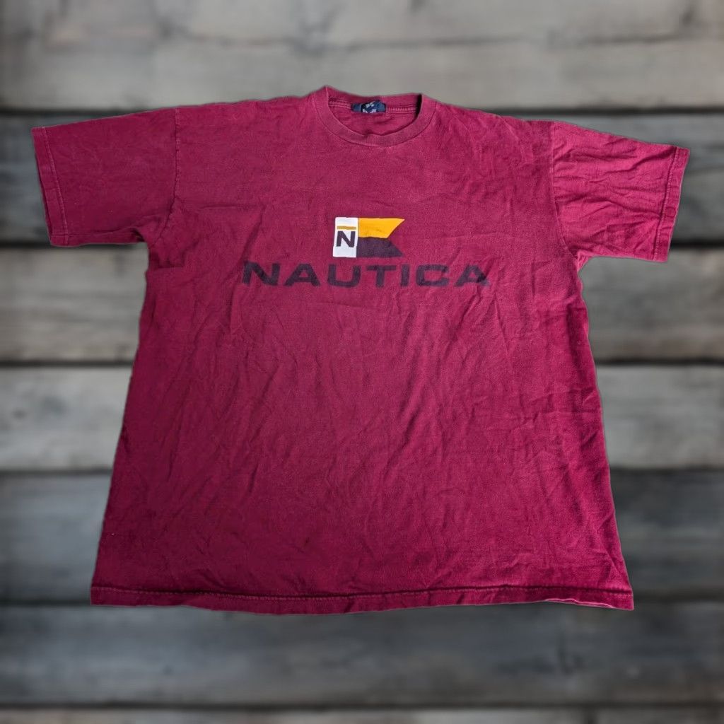 Nautica VINTAGE Nautica Competition Flag Graphic Tee Shirt USA Burgundy XL Shirt Mens 90s Nautical USA Flag Graphic Shirt Size US XL / EU 56 / 4 - 1 Thumbnail