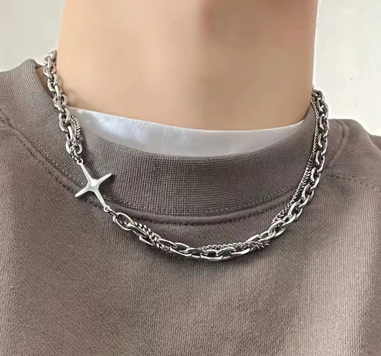 Jewelry Chrome Silver Cross Goth God Pendant Necklace Size ONE SIZE - 1 Thumbnail