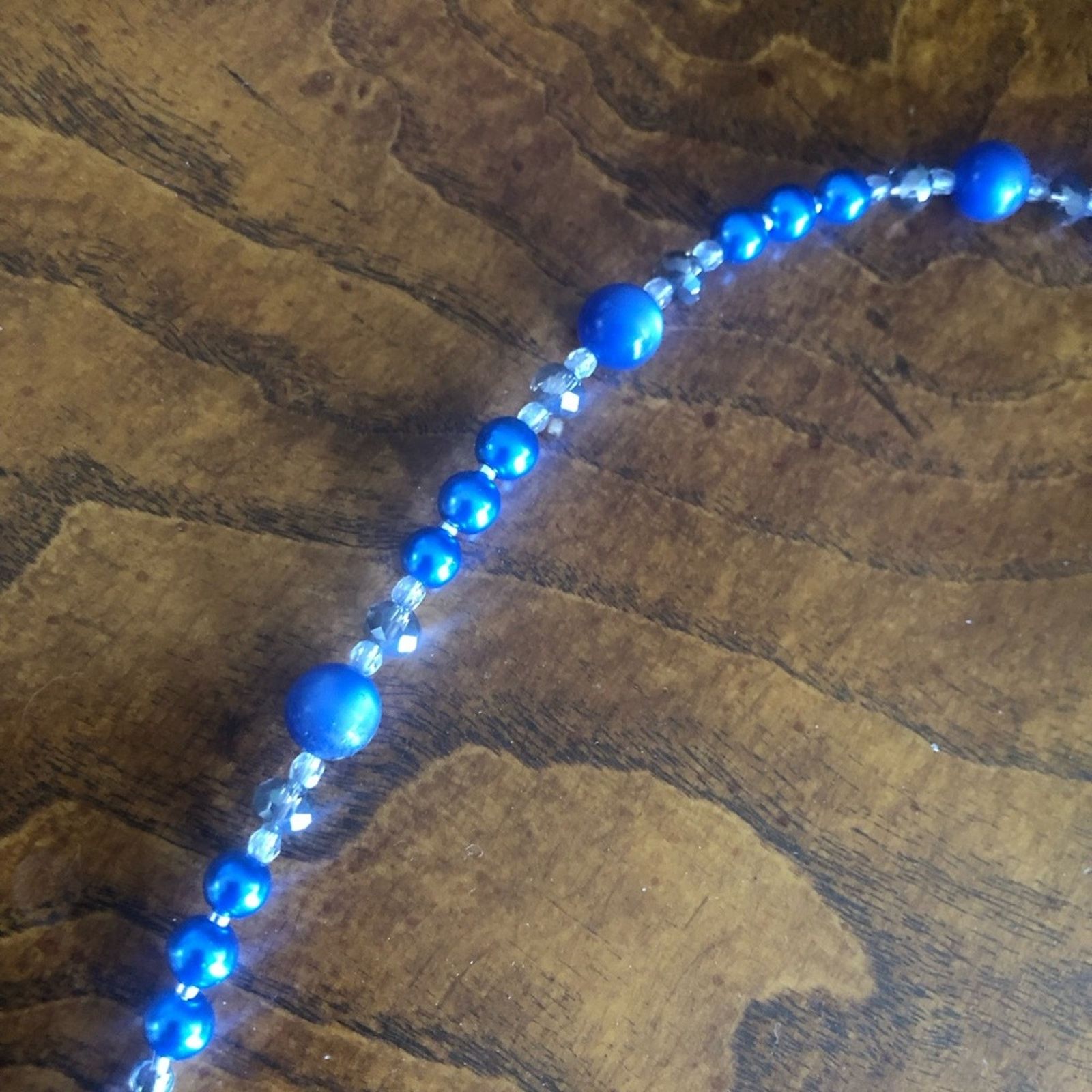 Handmade Handcrafted blue tone vintage bead pearl necklace Size ONE SIZE - 8 Thumbnail