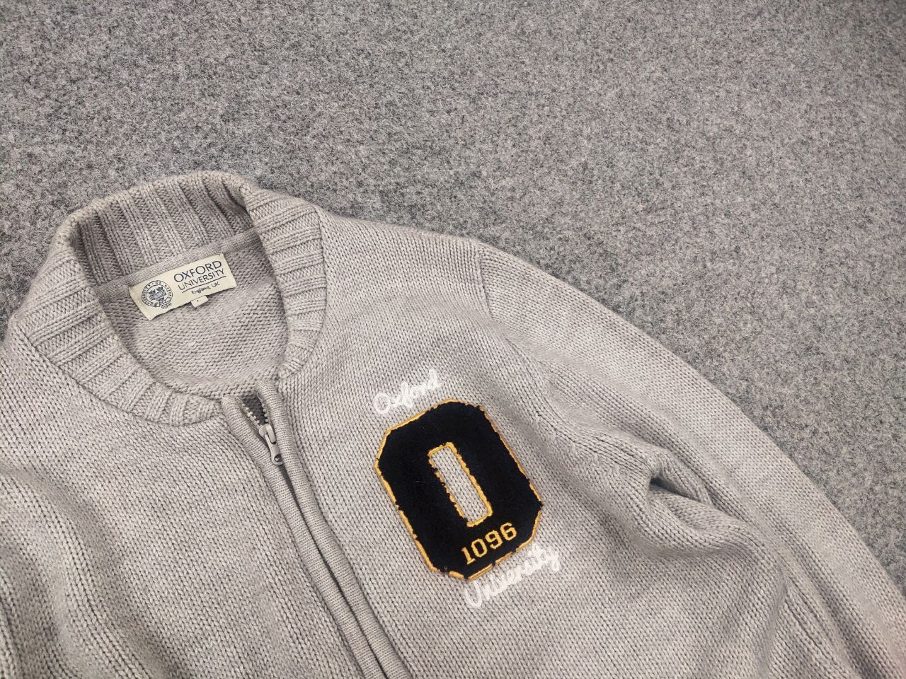 Oxxford Clothes Vintage Oxford University Pulover Logo Knit Zip Gray Sweater Size US L / EU 52-54 / 3 - 8 Thumbnail