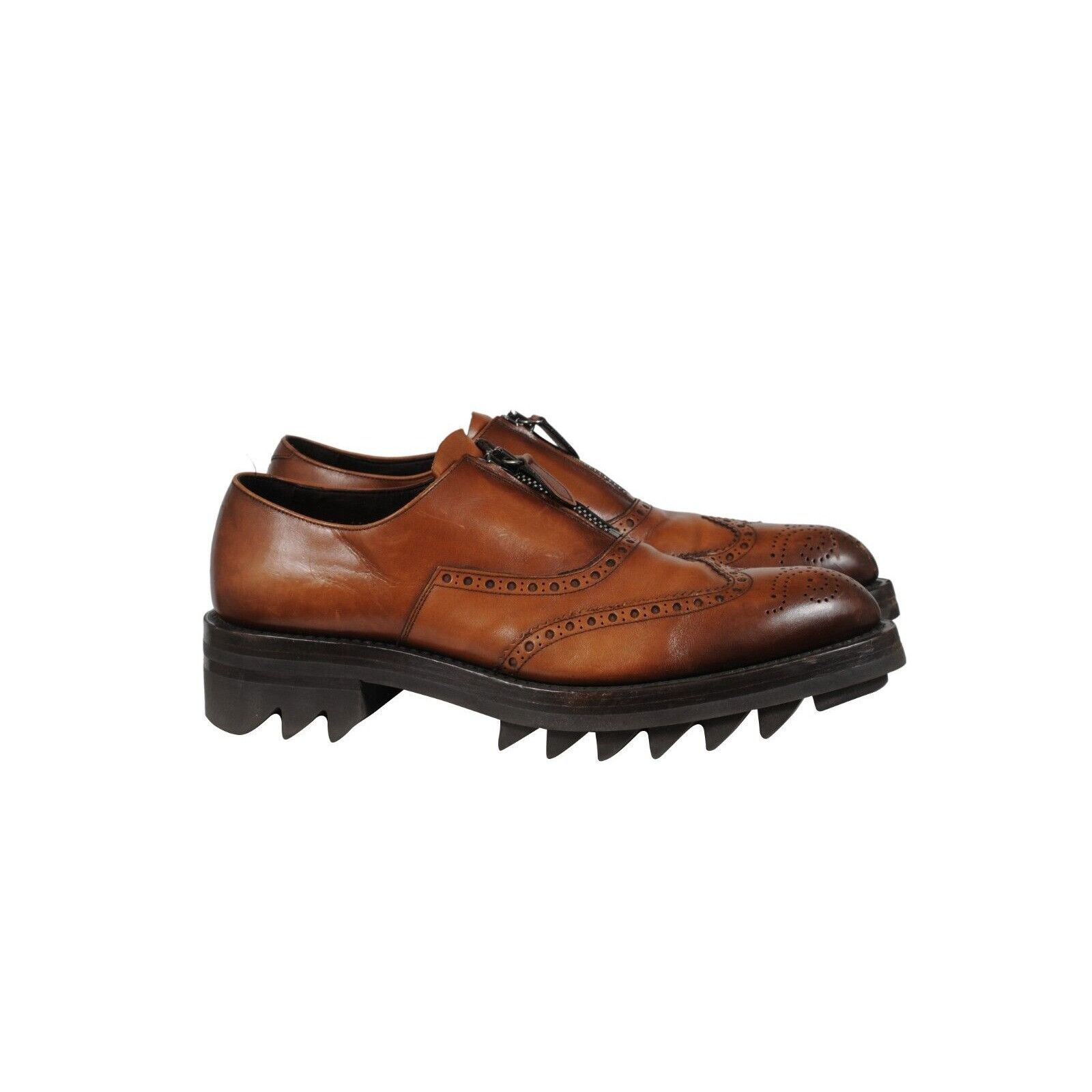 Prada Oxfords Brown Leather Medallion Wingtip Size US 11 / EU 44 - 2 Thumbnail