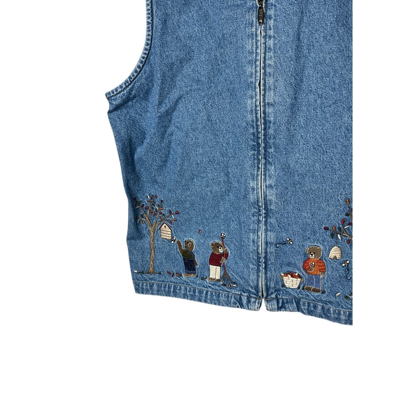 Other Vintage Christopher & Banks Denim Zipper Vest Bear Bees Embr Size M / US 6-8 / IT 42-44 - 5 Thumbnail