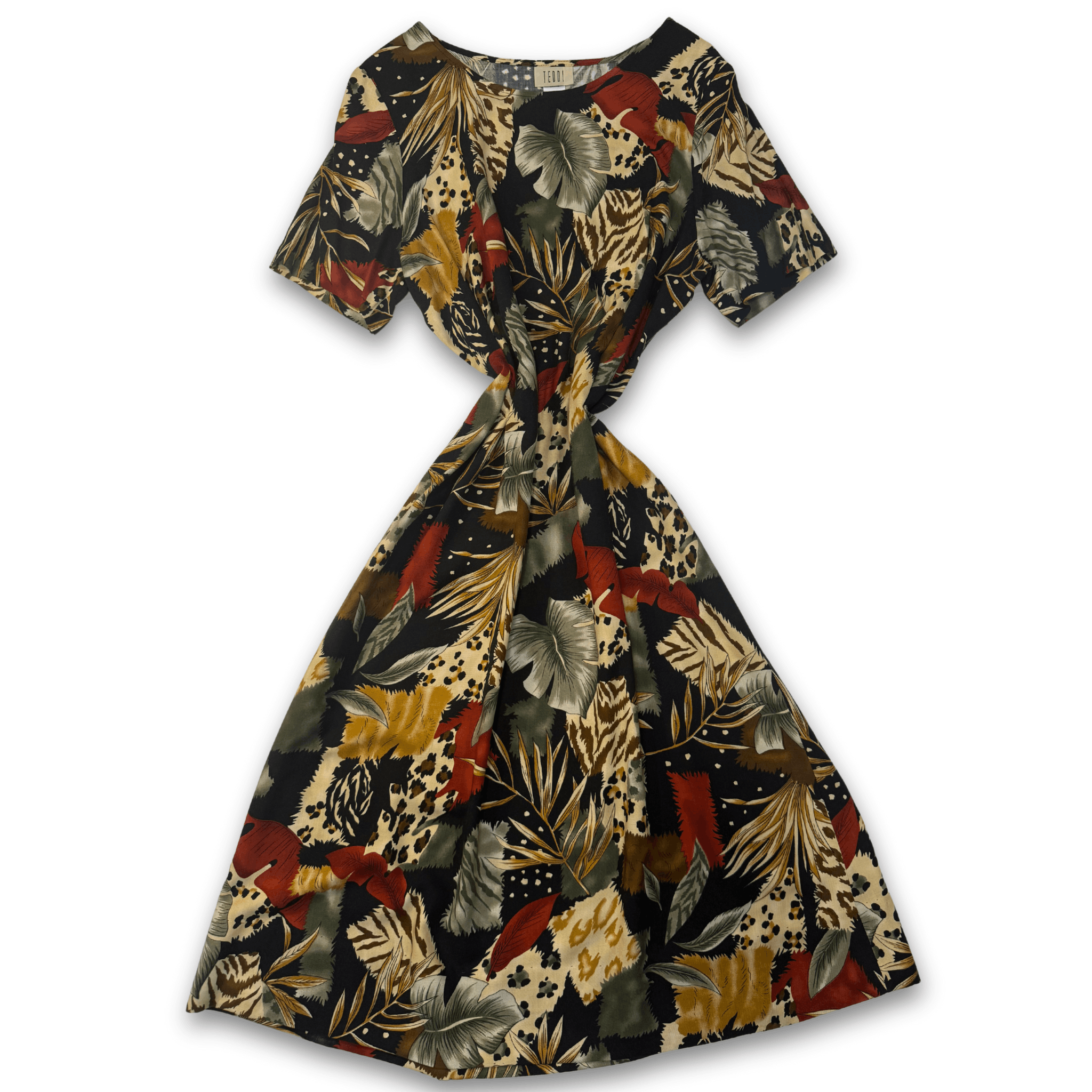 Vintage Vintage Safari-Inspired Drop Waist Midi Dress | L | Teddi Size L / US 10 / IT 46 - 1 Thumbnail
