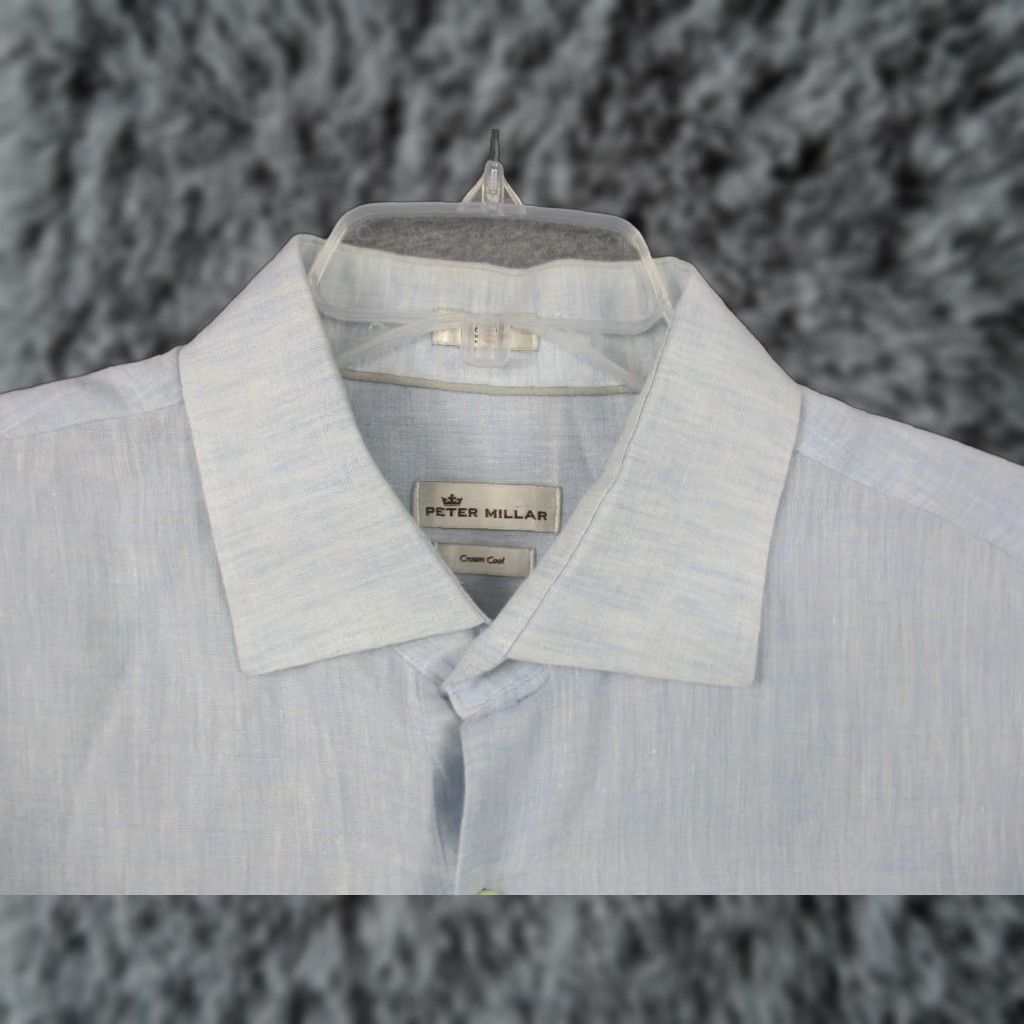 Peter Millar Peter Millar Button-Up Shirt XL Blue Long Sleeve Crown Cool Linen 100% Solid Casual Men’s Shirt XR Size US XL / EU 56 / 4 - 1 Thumbnail