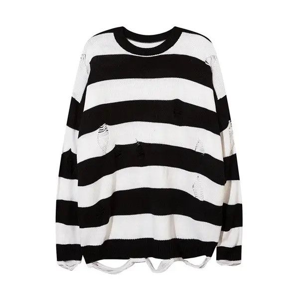 Japanese Brand × Vintage Distressed Striped Knit Crewneck Sweater Size US XL / EU 56 / 4 - 3 Thumbnail