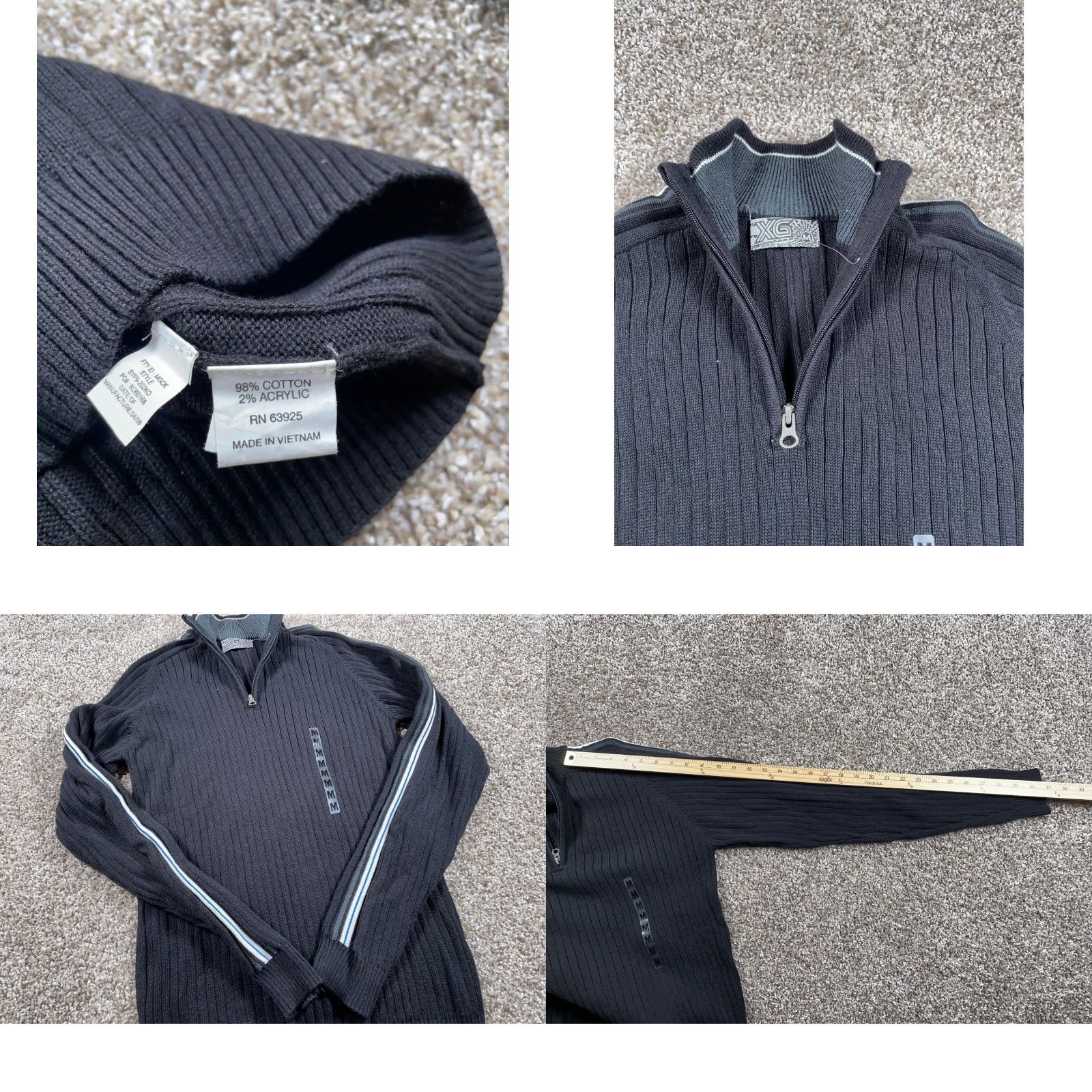 Vintage VINTAGE Extreme Gear Sweater Shirt Adult Medium Black Striped Knit 1/4 Zip 90s Hipster Slim Fit Mens Size US M / EU 48-50 / 2 - 8 Thumbnail