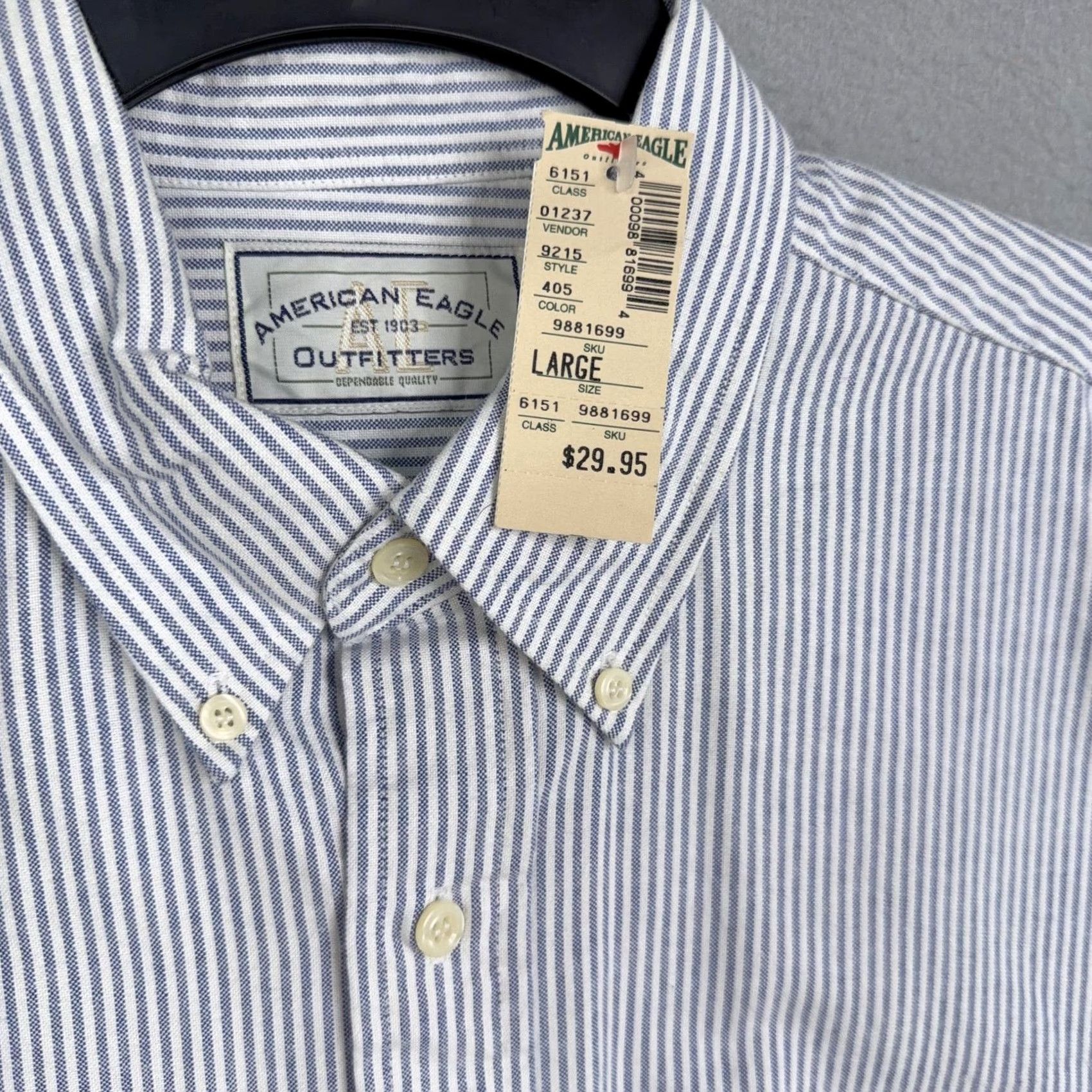 American Eagle Outfitters VINTAGE American Eagle Outfitters Shirt Mens Large Blue Stripe Cotton Button-Down Casual 90s Mens Size US L / EU 52-54 / 3 - 4 Thumbnail
