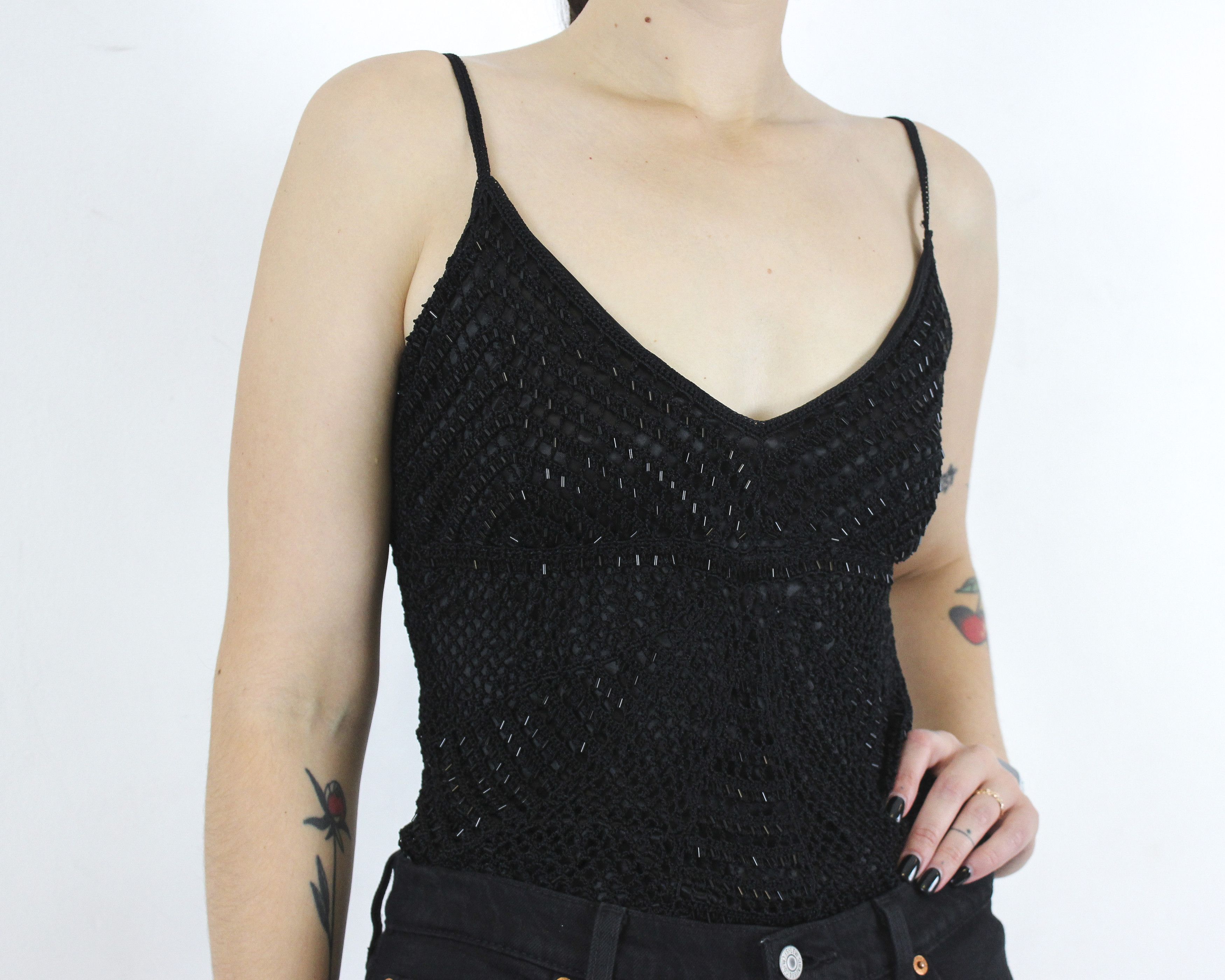 Vintage × s.Oliver Women L US 12 T-Shirt Black Strap Tee V-Neck Blouse Summer Size L / US 10 / IT 46 - 2 Thumbnail