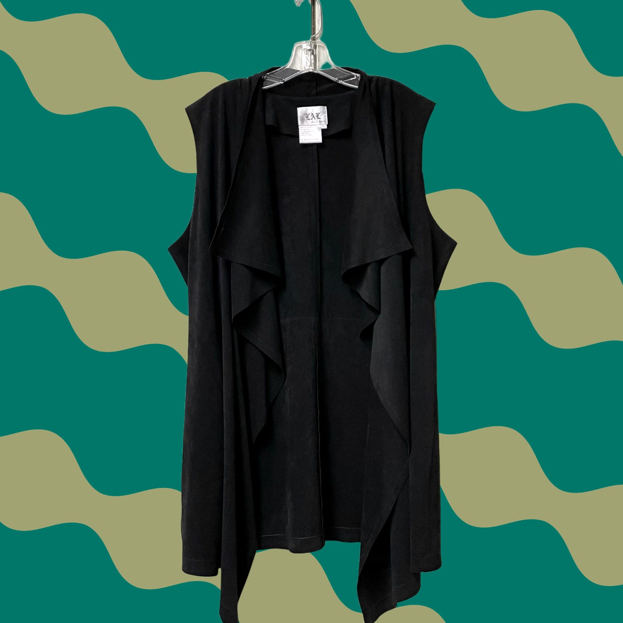 Olive VINTAGE Live a Little Women Vest Boho Y2K Open Front Waterfall Sleeveless Black XL Size XL / US 12-14 / IT 48-50 - 1 Thumbnail