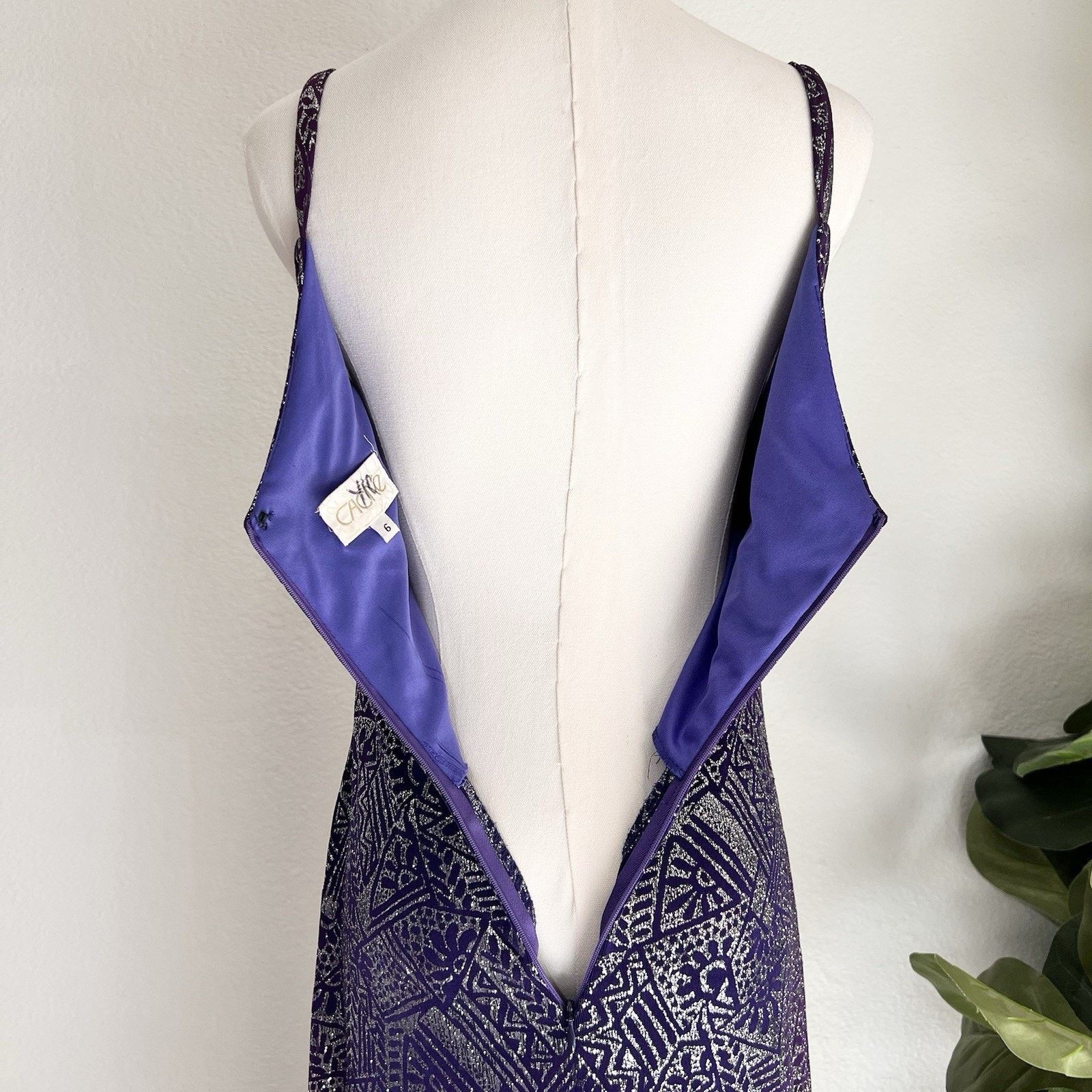 Other Vintage Caché Y2K Dress 6 Prom Formal Purple Silver Glitter Size M / US 6-8 / IT 42-44 - 7 Thumbnail