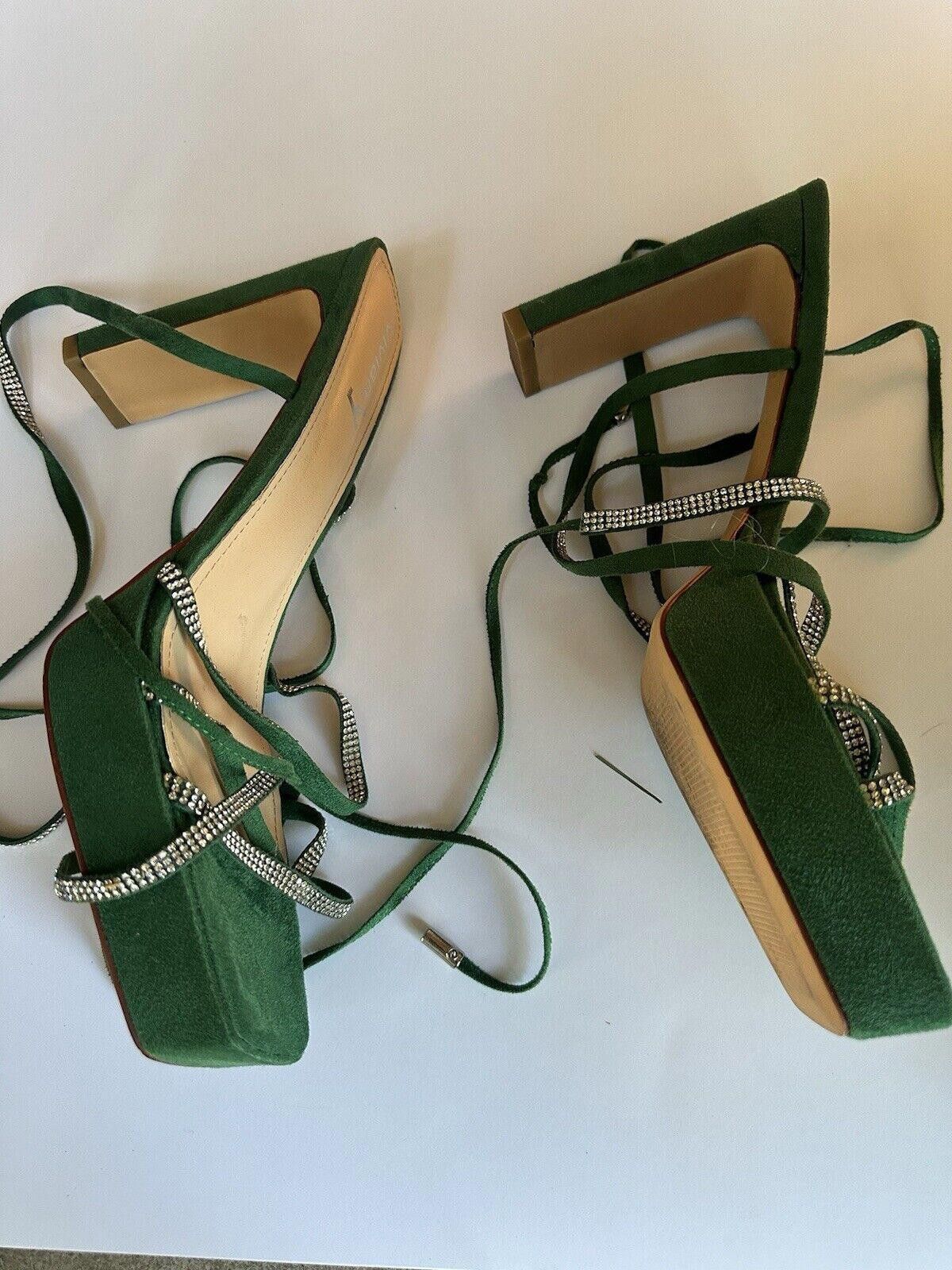 Designer Womens Lace Up 9.5 Strap Up Heels Vivianly Green Embellished Size US 9.5 / IT 39.5 - 4 Thumbnail