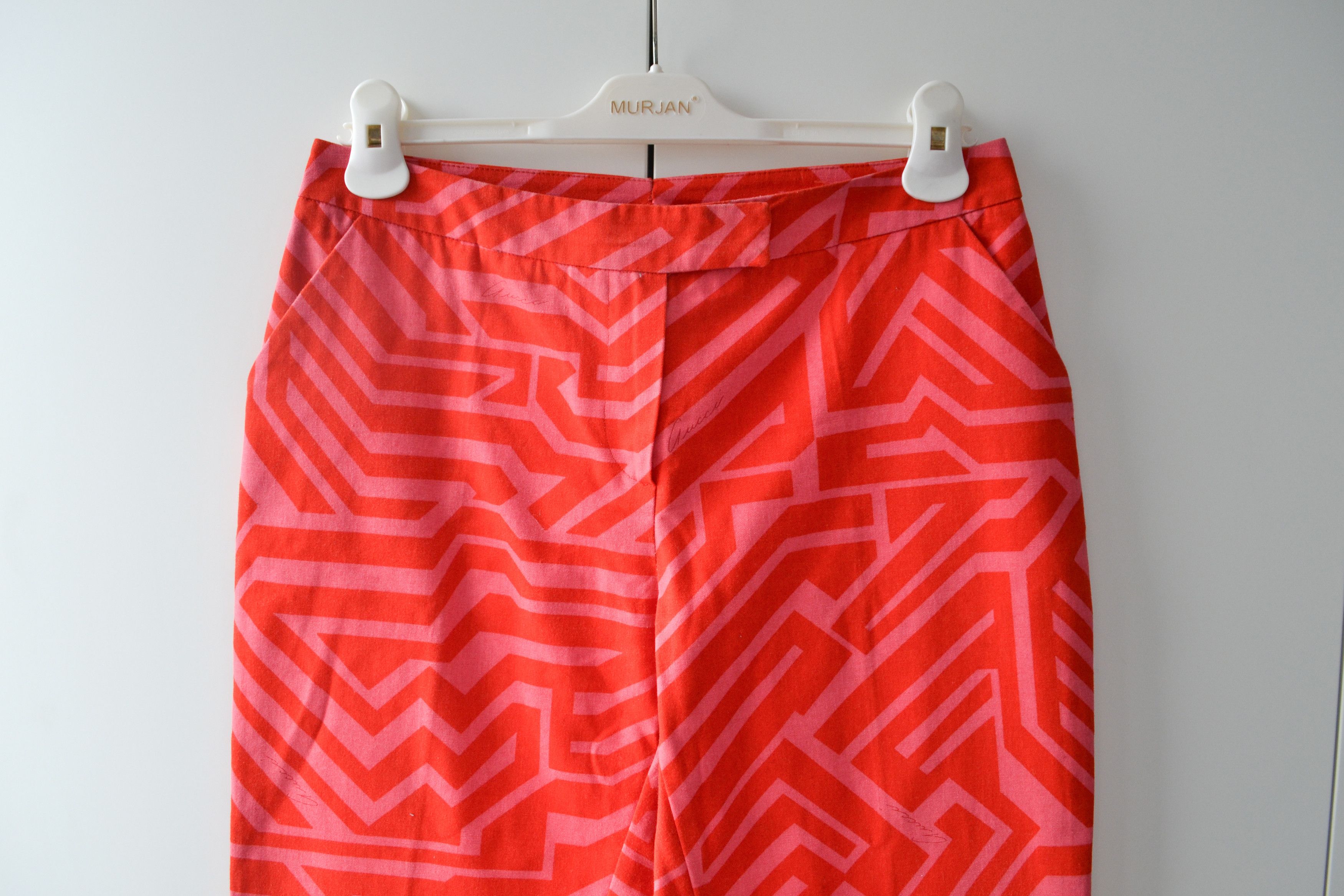 Gucci GUCCI Pants Trousers Pink Red Logo Print Cotton TOM FORD Size 28" / US 6 / IT 42 - 6 Thumbnail