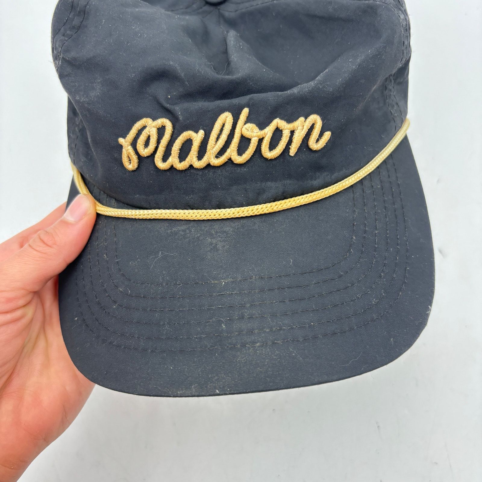 Malbon Golf Script Logo Rope Snapback Hat Mens Black