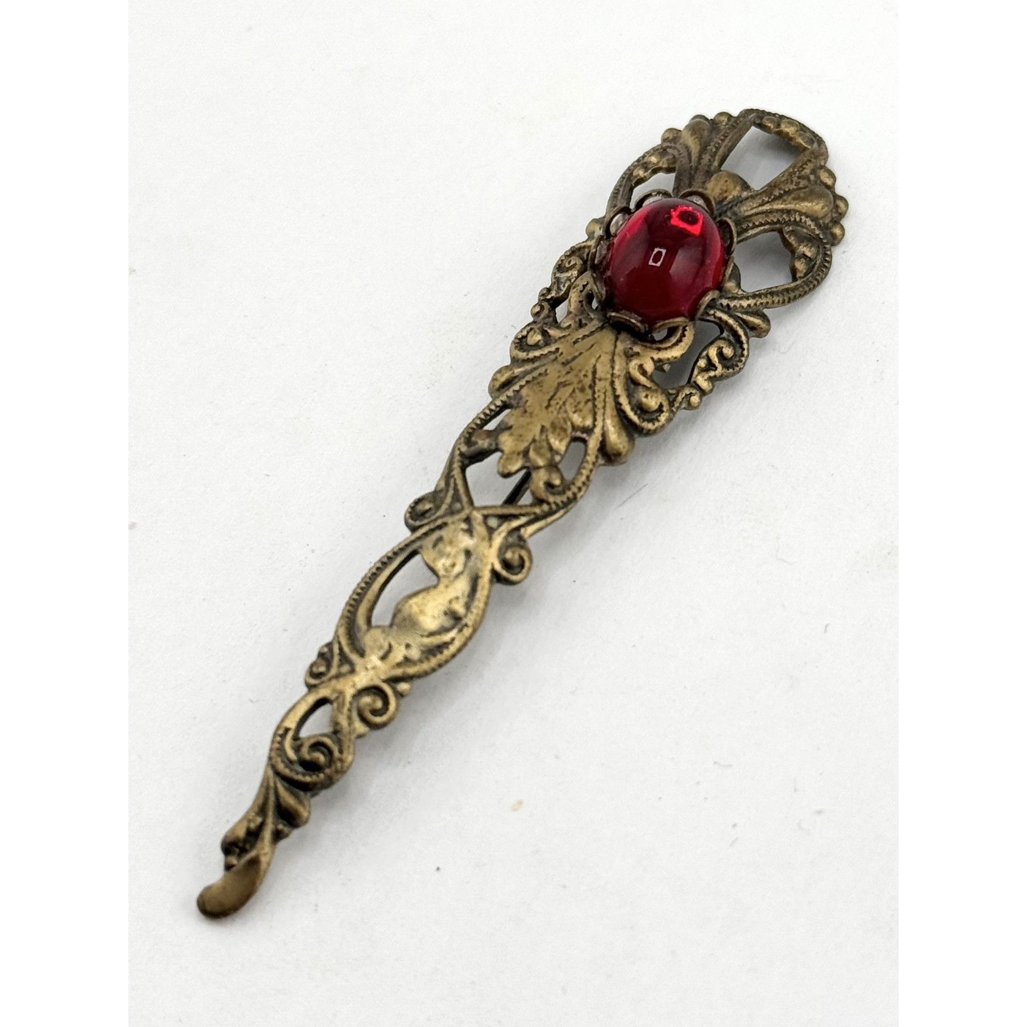 Vintage Vintage red glass brass Victorian floral filigree brooch pin Size ONE SIZE - 1 Thumbnail