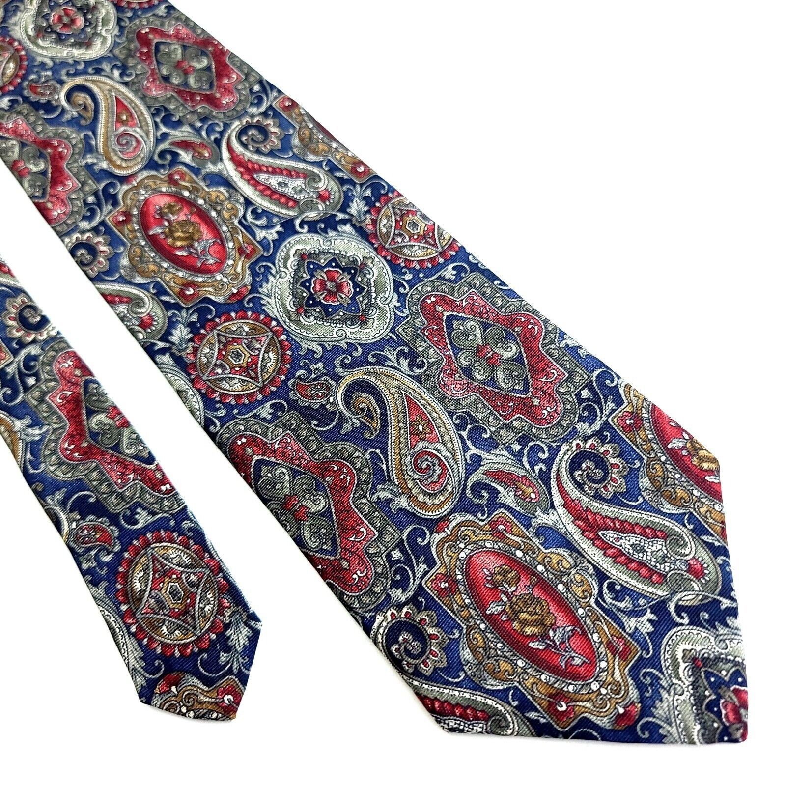 Van Heusen Van Heusen 417 Blue Red Paisley Print Short Wide Silk Tie Size ONE SIZE - 1 Thumbnail