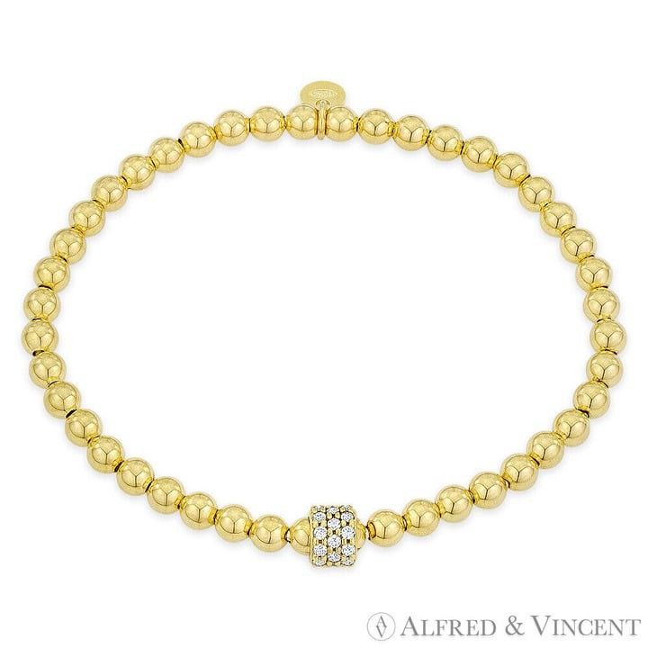 Other 4mm Ball & 6mm CZ Crystal Cylinder Bead Stretch Bracelet Size ONE SIZE - 1 Preview
