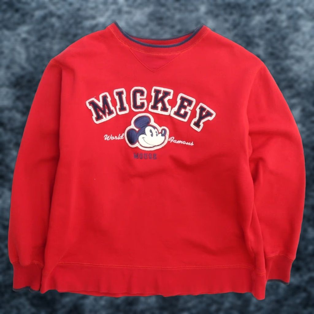 VINTAGE Disney Mickey Mouse Sweatshirt Crewneck Size Small Red 90s Mens Pullover Shirt