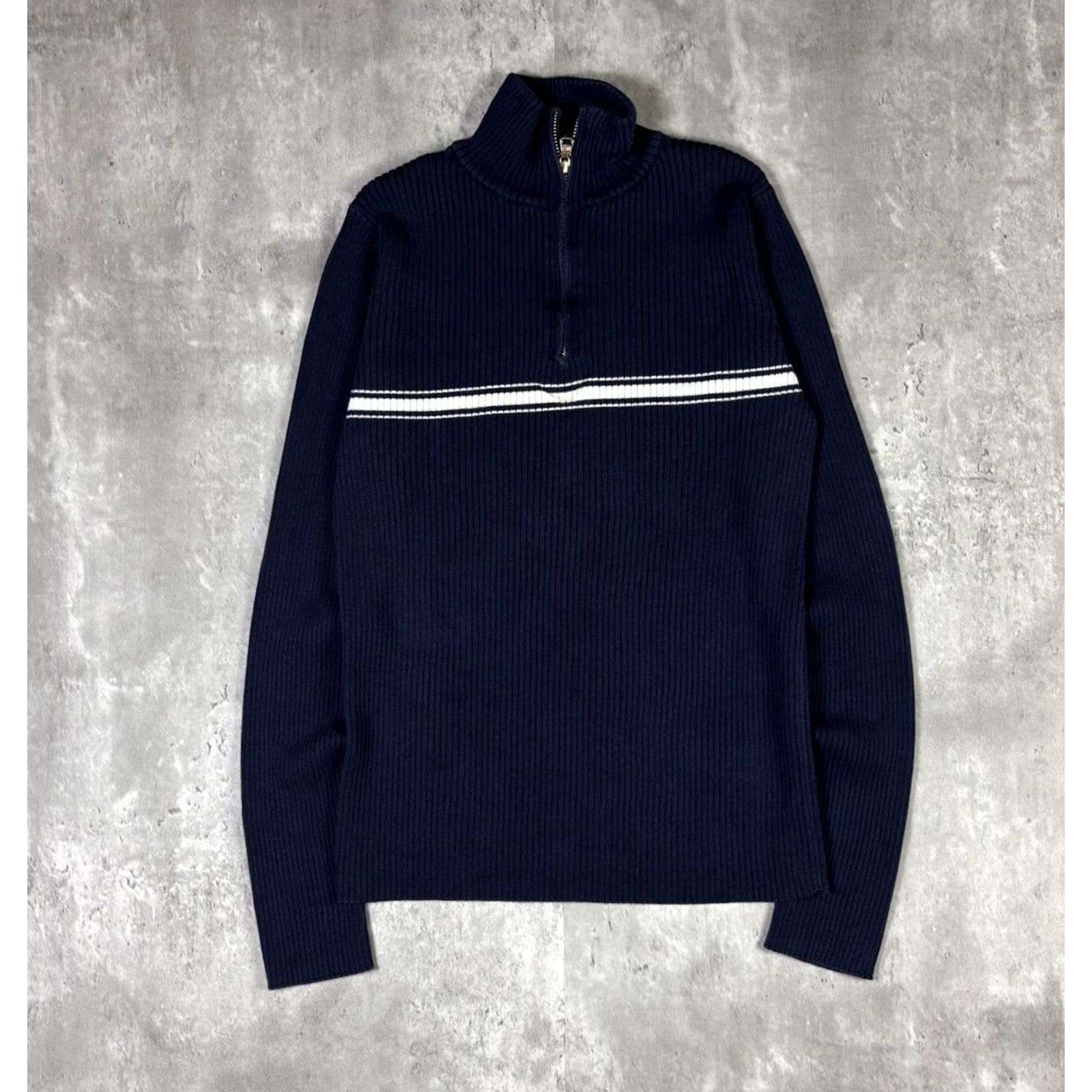 Ralph Lauren VINTAGE Ralph Lauren Polo Jeans Co Women’s Crew Neck Long Sleeve Pullover Zip Q 1/4 Zip Blue Logo Knit Sweater Large Petite Size L / US 10 / IT 46 - 2 Thumbnail