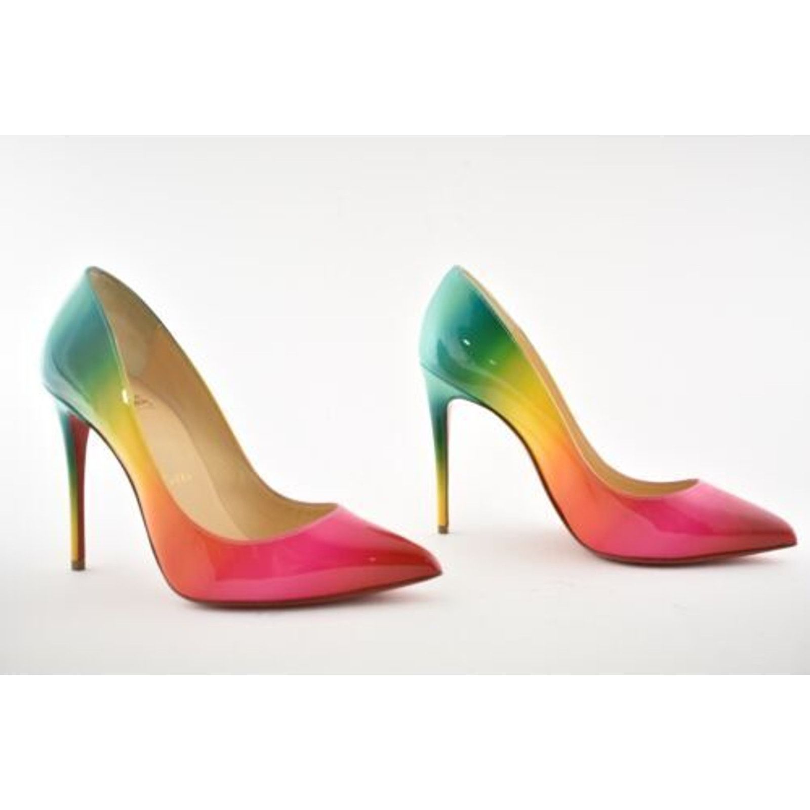 Christian Louboutin Christian Louboutin Pigalle Follies 100 Rainbow Red Blue Size US 5.5 / IT 35.5 - 3 Thumbnail