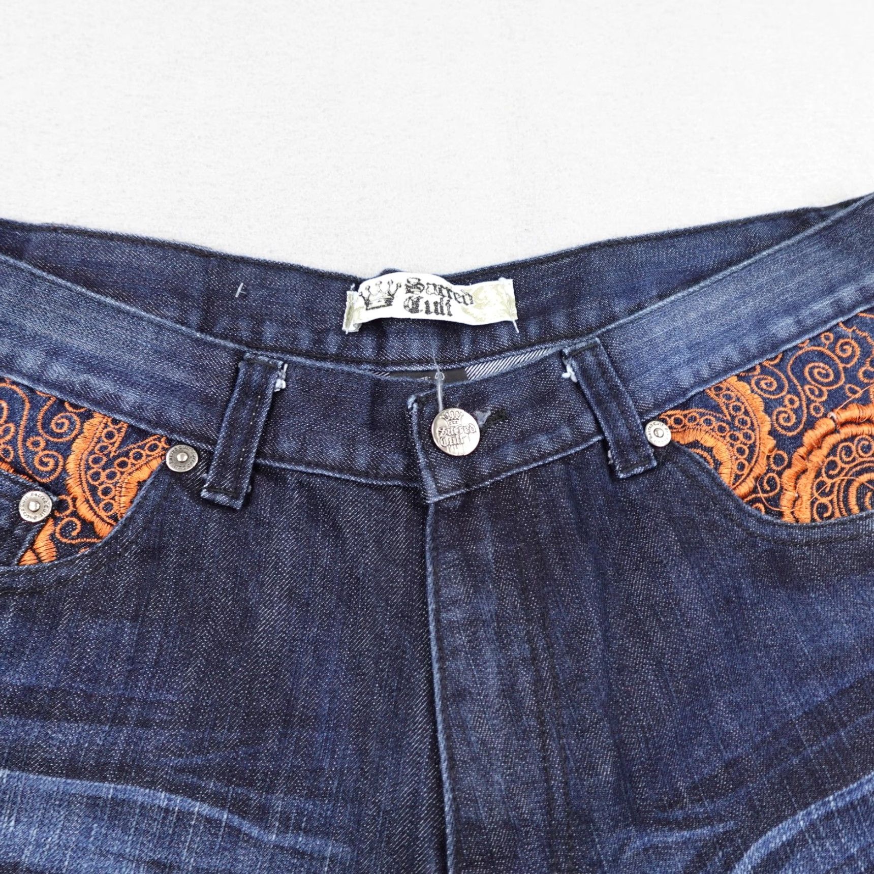 Denime Vintage Sacred Cult Shorts Men 40 Paisley Embroidered Baggy Denim Jorts Y2K Size US 40 / EU 56 - 2 Thumbnail