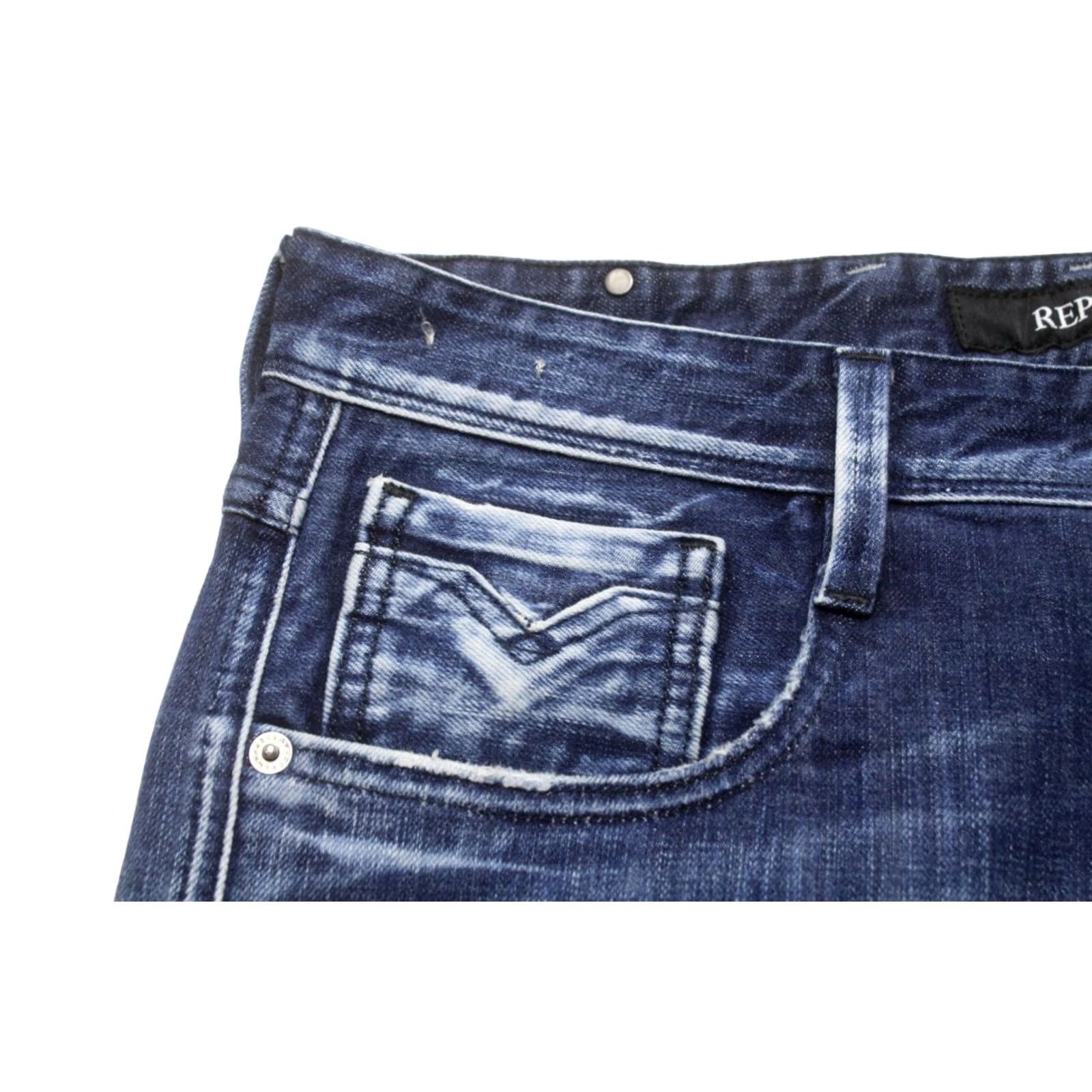 Replay REPLAY Anbass Jeans Men's W30/L32 Tapered Fit Zip Fly Dark Denim Casual Whiskers Size US 30 / EU 46 - 6 Thumbnail