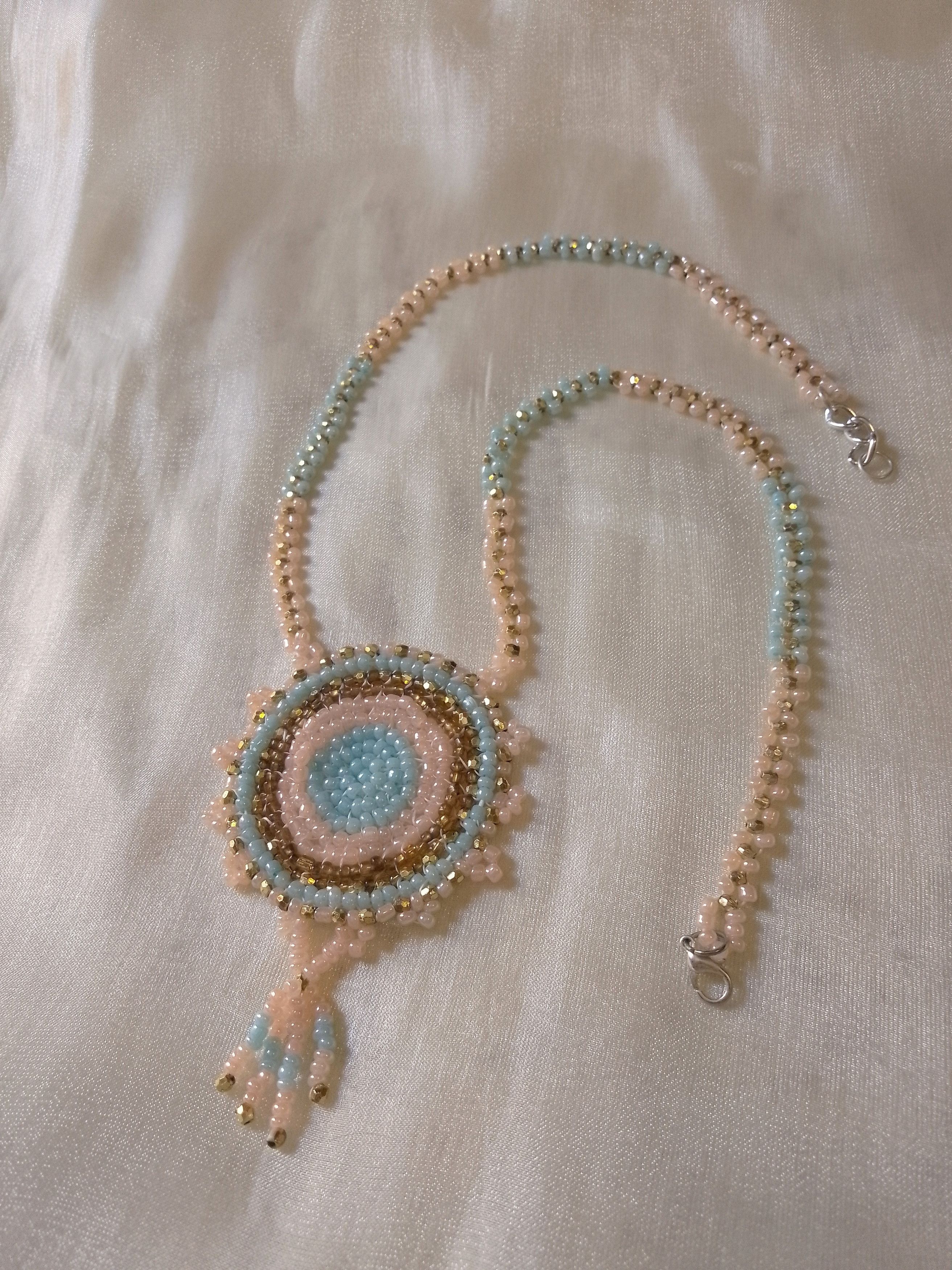 Handmade Necklace Long Embroidered Mandala Pendant Size ONE SIZE - 1 Thumbnail