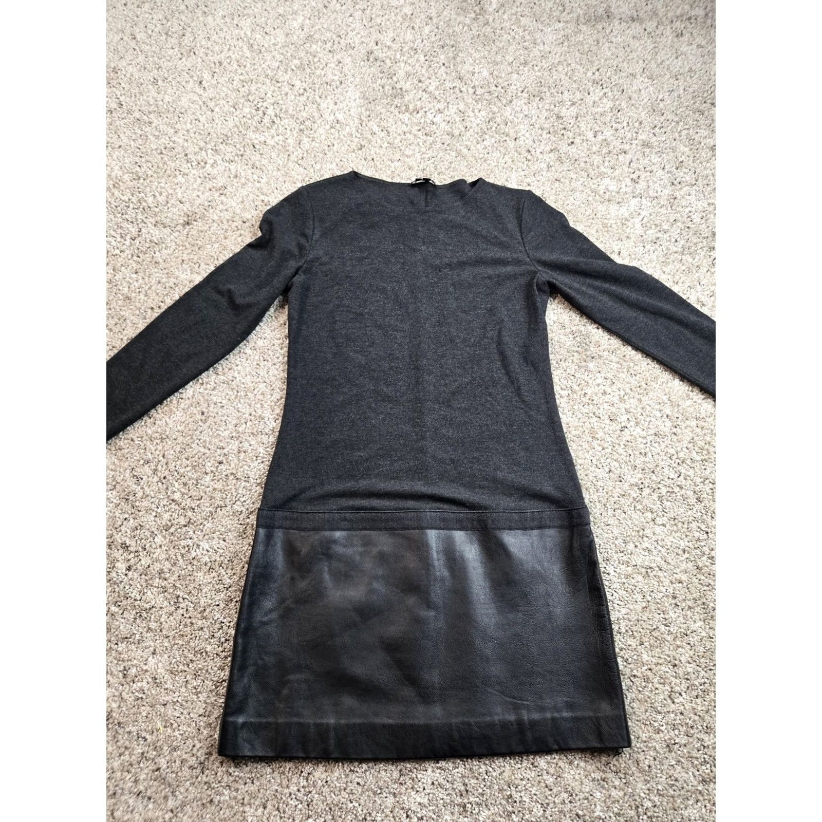 Theory Theory Sweater Dress Womens Small Gray Lamb Leather Skirt Long Sleeve Sheath Size S / US 4 / IT 40 - 4 Thumbnail