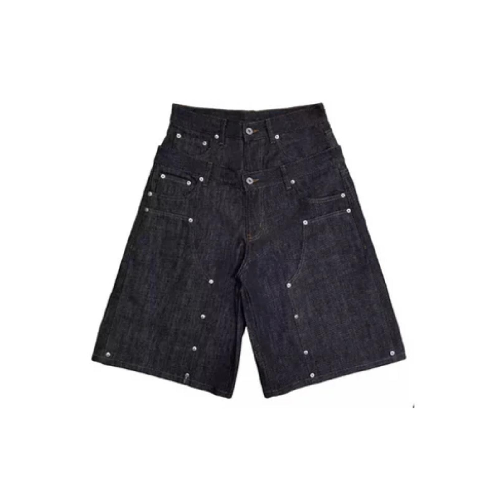Jean Double Waistband Raw Denim Indigo Studded Jorts Size US 30 / EU 46 - 1 Thumbnail