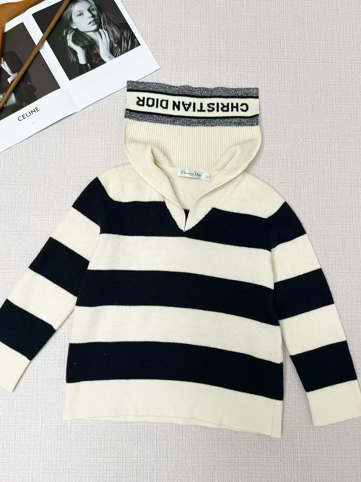 Dior Christian Dior Navy Striped Knit Hoodie Size S / US 4 / IT 40 - 1 Thumbnail