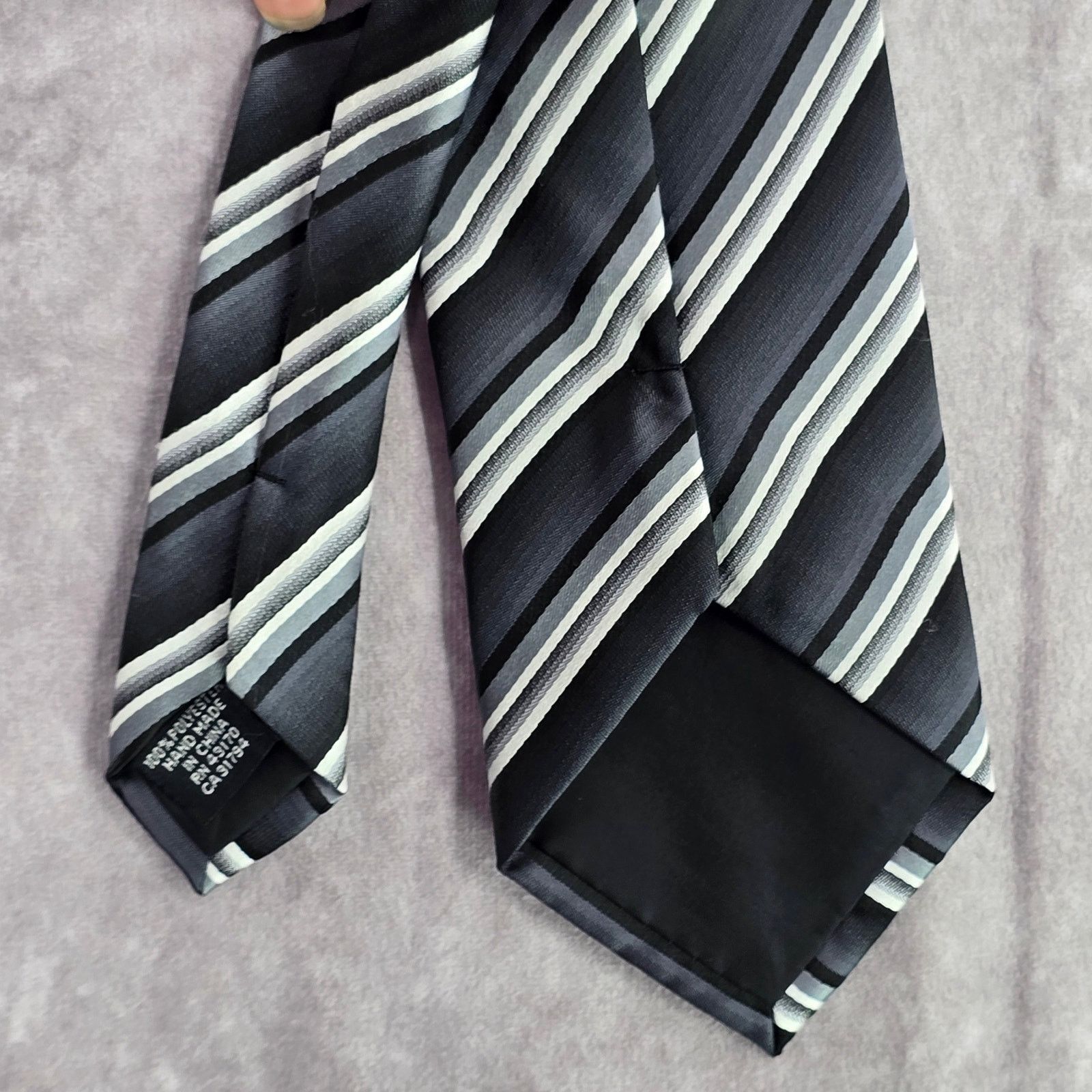Stafford Stafford Essentials Black Gray Stripe Polyester Neck Tie Size 30 - 6 Thumbnail