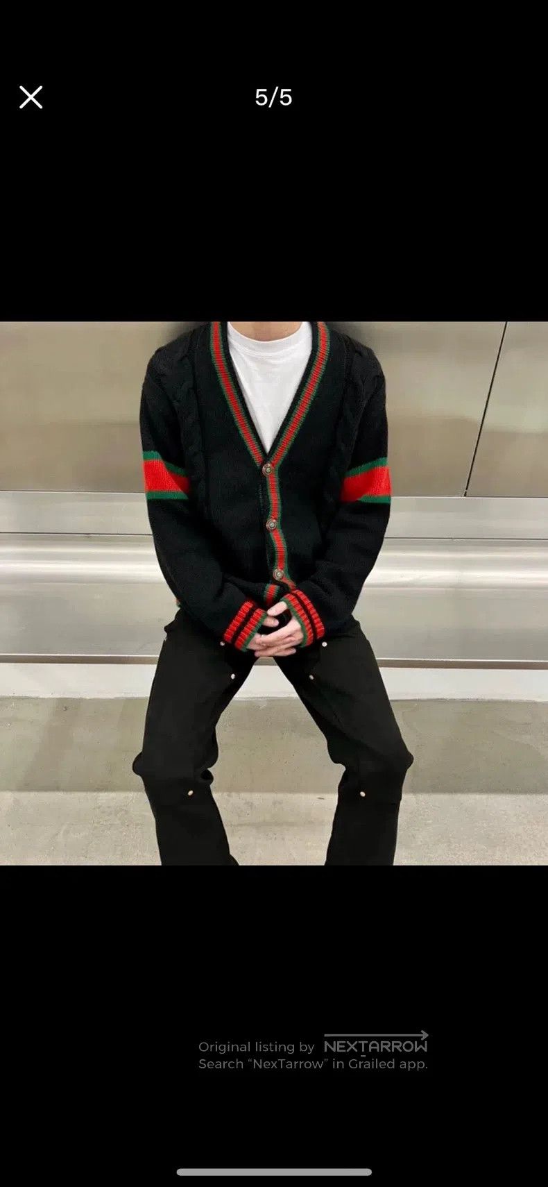 Gucci Gucci Black, red and green striped knitted cardigan coat Size US S / EU 44-46 / 1 - 8 Thumbnail