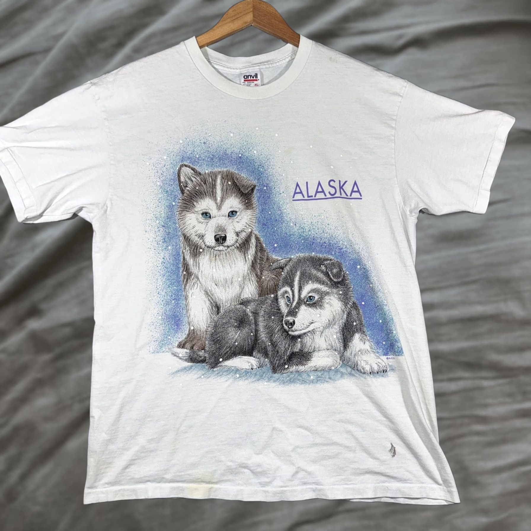 Anvil VINTAGE Alaska Husky Puppies Single Stitch T-Shirt Men's XL Anvil Size US XL / EU 56 / 4 - 1 Thumbnail