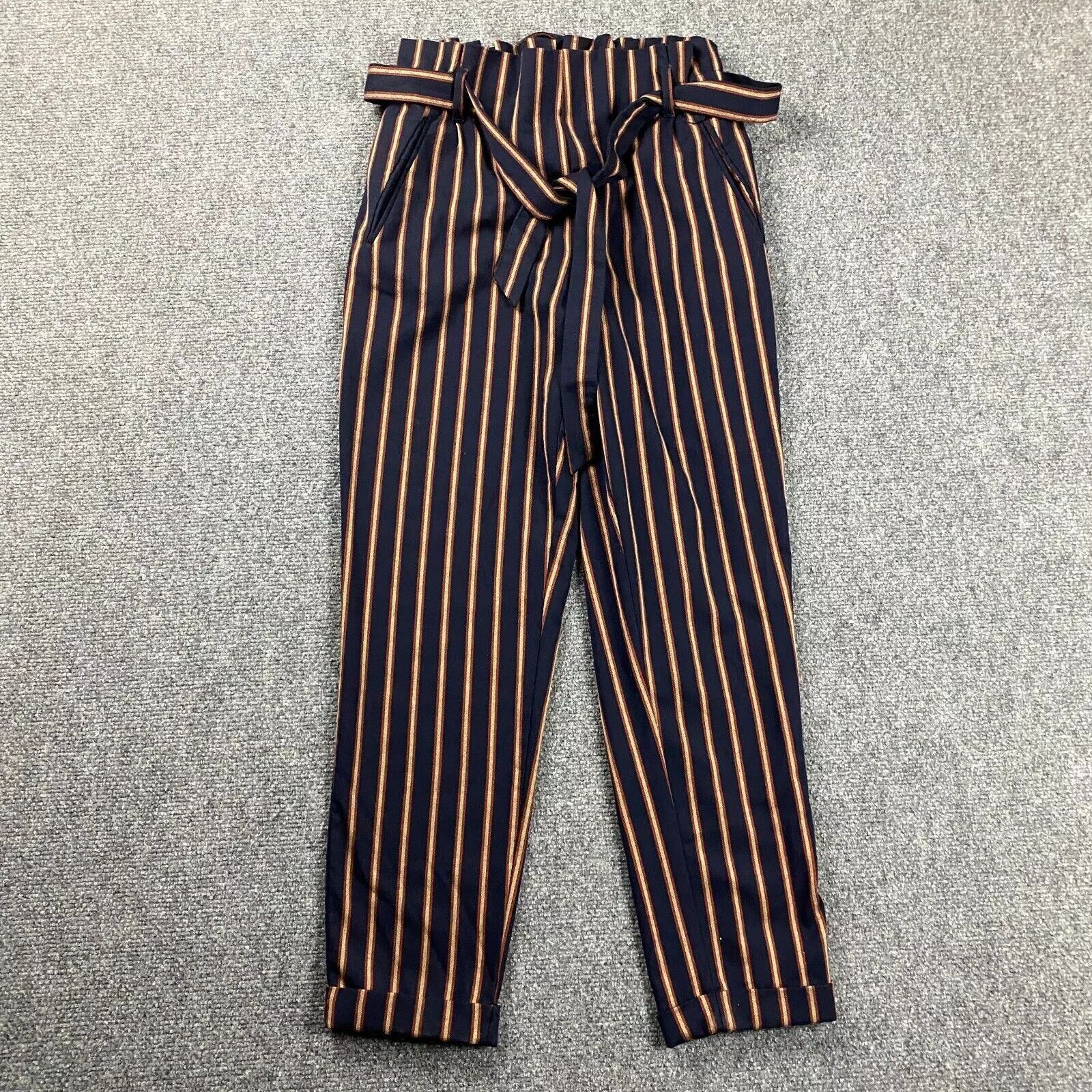 Zara Zara Pants Womens Small Striped Tapered Leg Belt Rolled Cuff Size 26" / US 2 / IT 38 - 1 Thumbnail