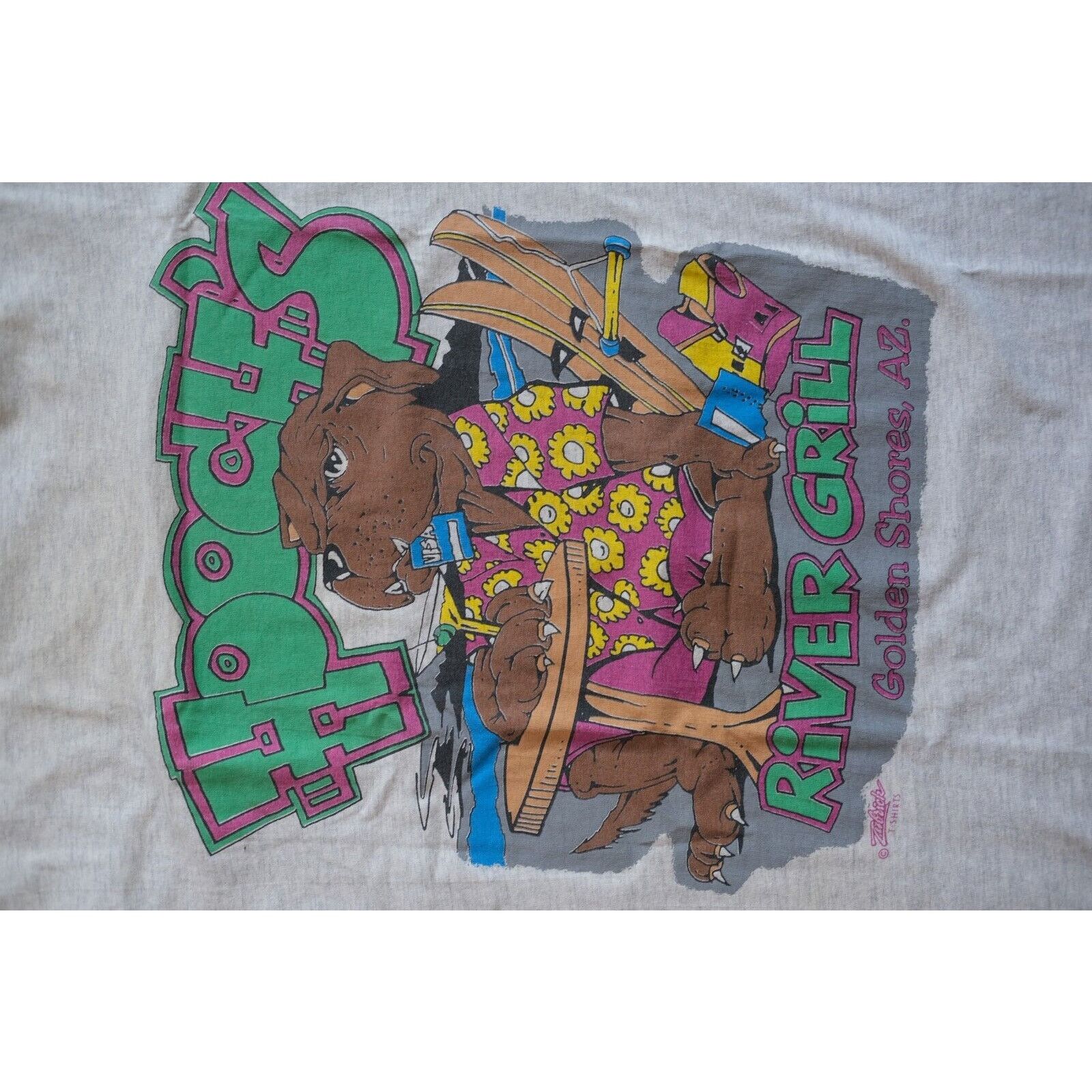 Hanes Vintage 1990s Hooch's River Grill T-Shirt XL Faded Gray Size US L / EU 52-54 / 3 - 9 Thumbnail