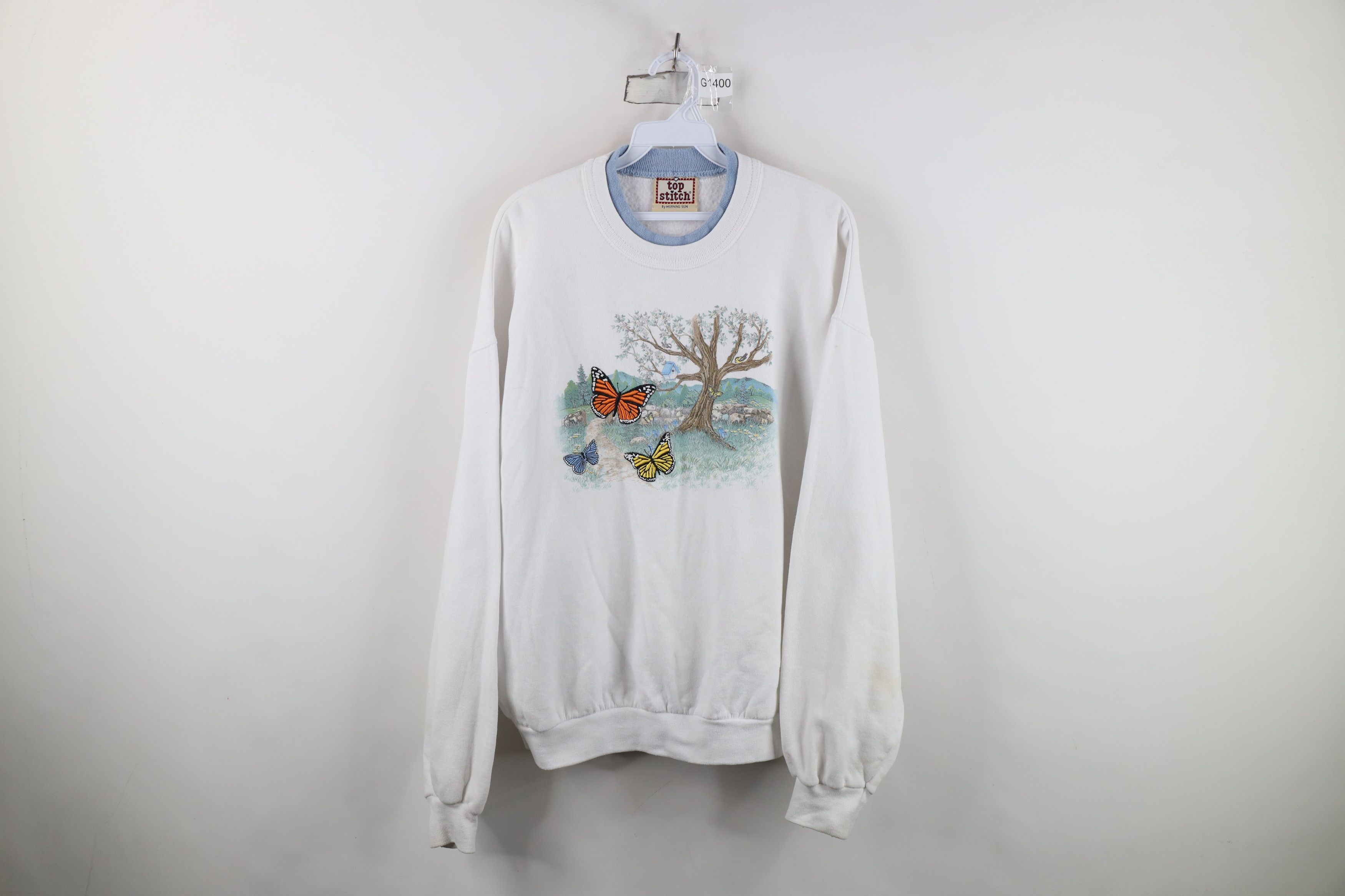 Vintage Vintage 90s Streetwear Nature Butterfly Tree Sweatshirt Size XXL / US 16-18 / IT 52-54 - 1 Thumbnail