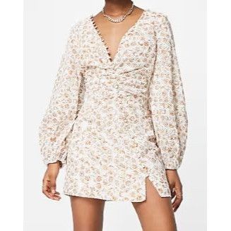 Other Bardot Printed Broderie Long Sleeve Mini Dress in the Tan Pa Size L / US 10 / IT 46 - 1 Thumbnail