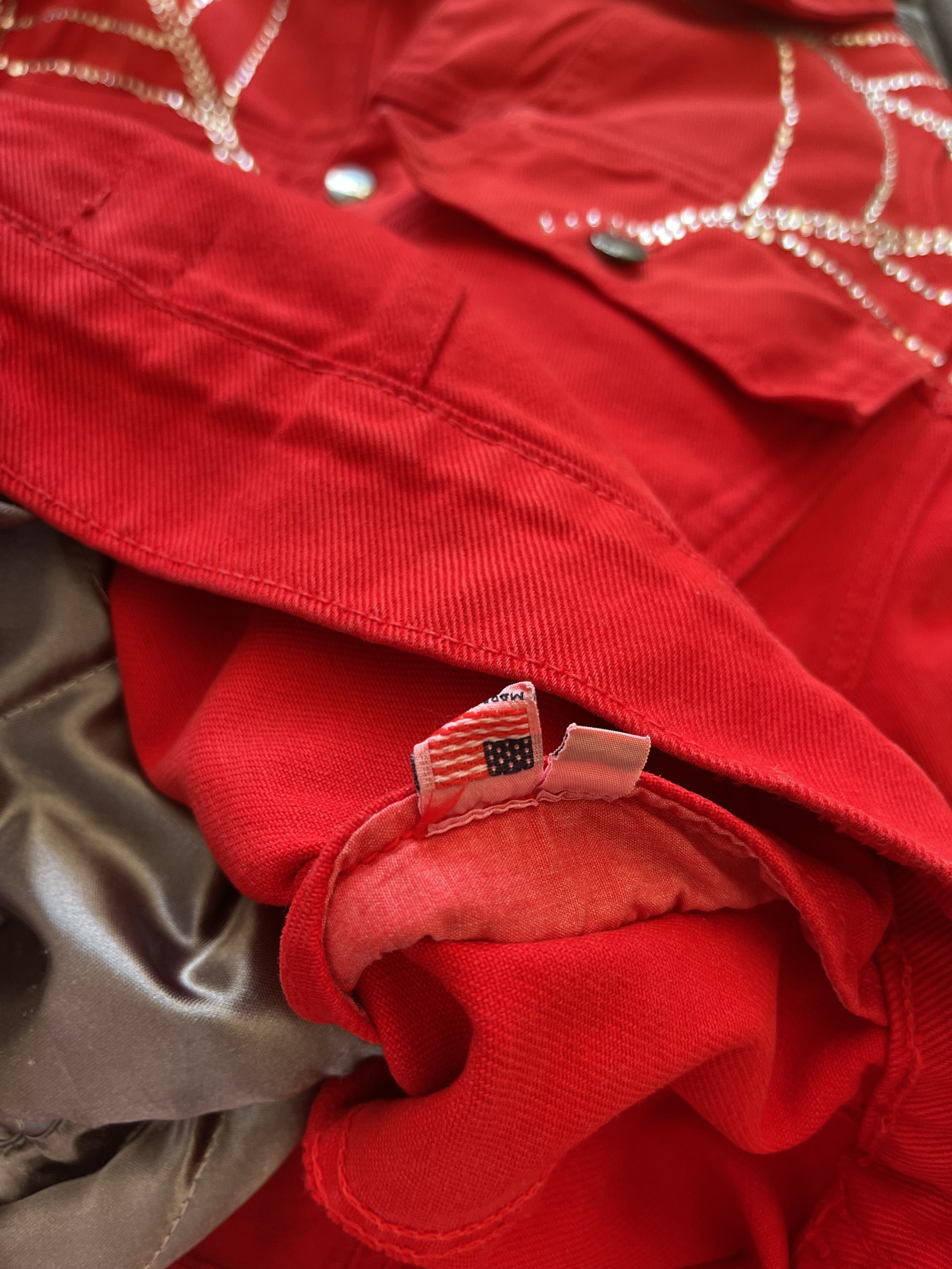 Sp5der Sp5der Worldwide Rhinestone Denim Trucker Jacket Red Size US S / EU 44-46 / 1 - 9 Thumbnail