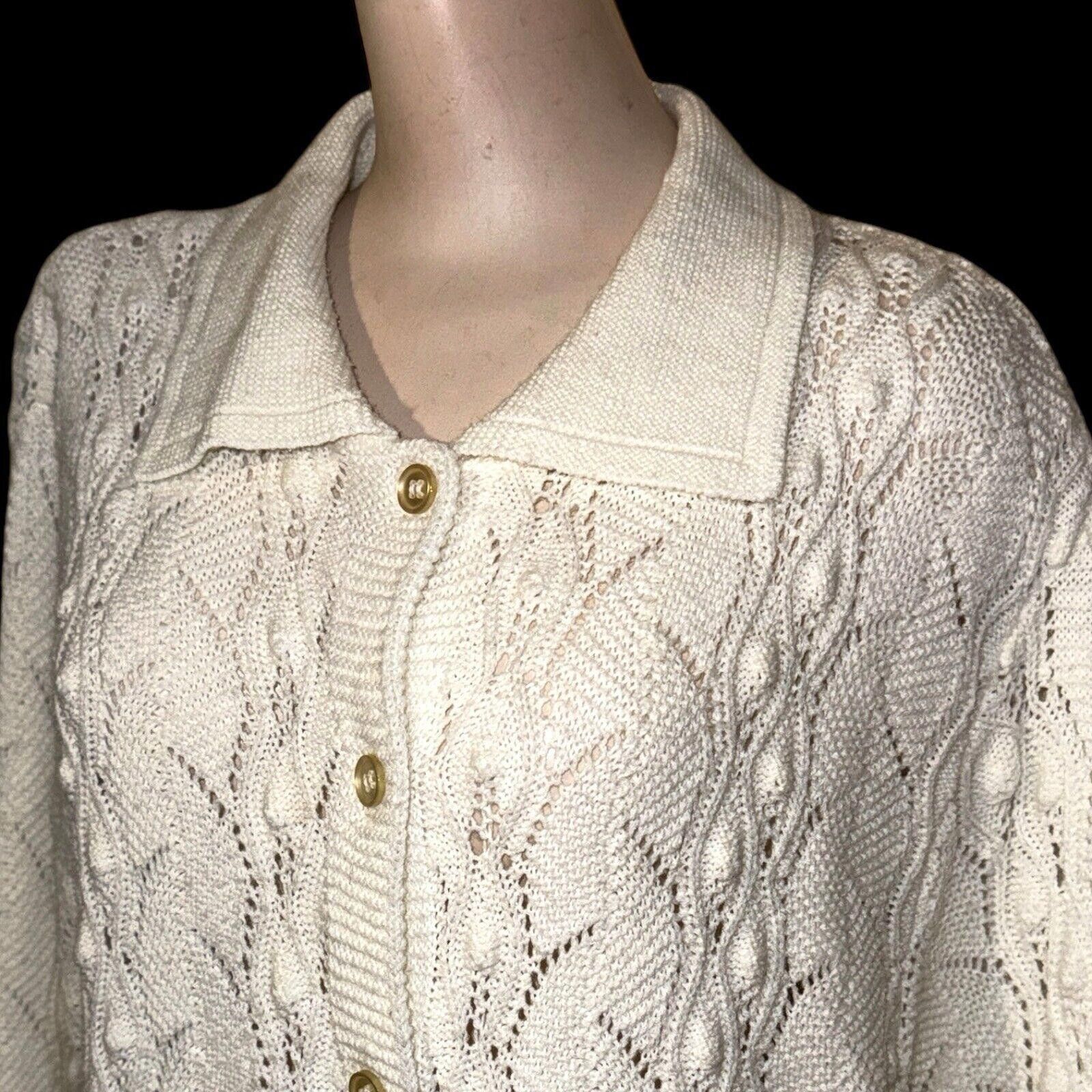 Designer Vintage Winter White Crochet Knit Cardiganr Grannycore Sz M Size M / US 6-8 / IT 42-44 - 1 Thumbnail