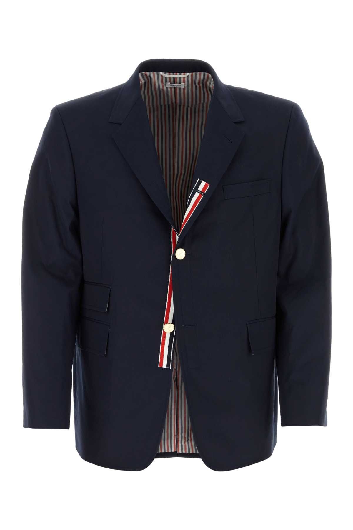 image of Thom Browne Navy Blue Jersey Blazer, Men's (Size 2XL)