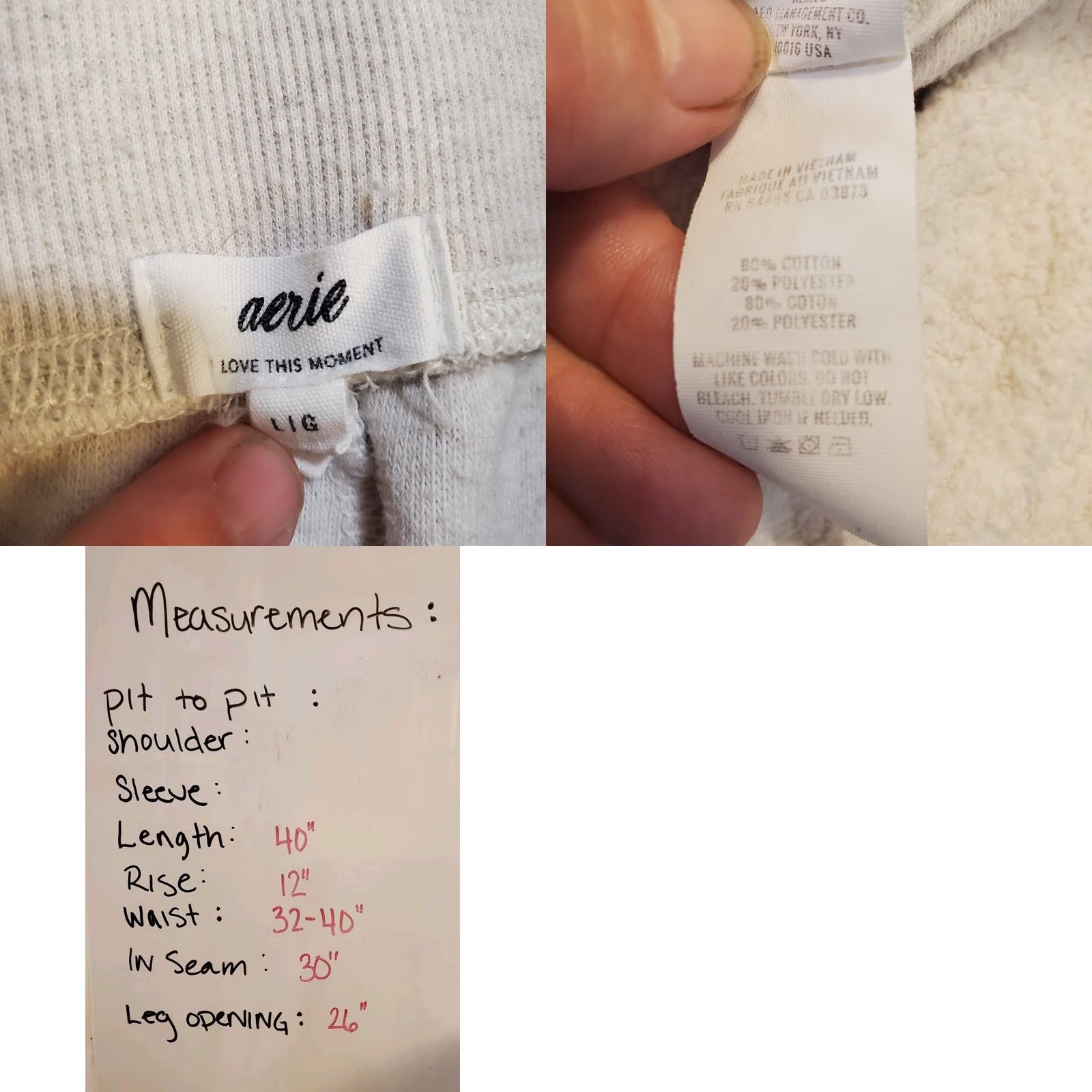 Vintage Aerie Womens L Ivory Relaxed Soft Terry Wide Leg Jogger Pants Lounge Wide-Leg Pants Casual Girls? Size 36" / US 14 / IT 50 - 8 Thumbnail