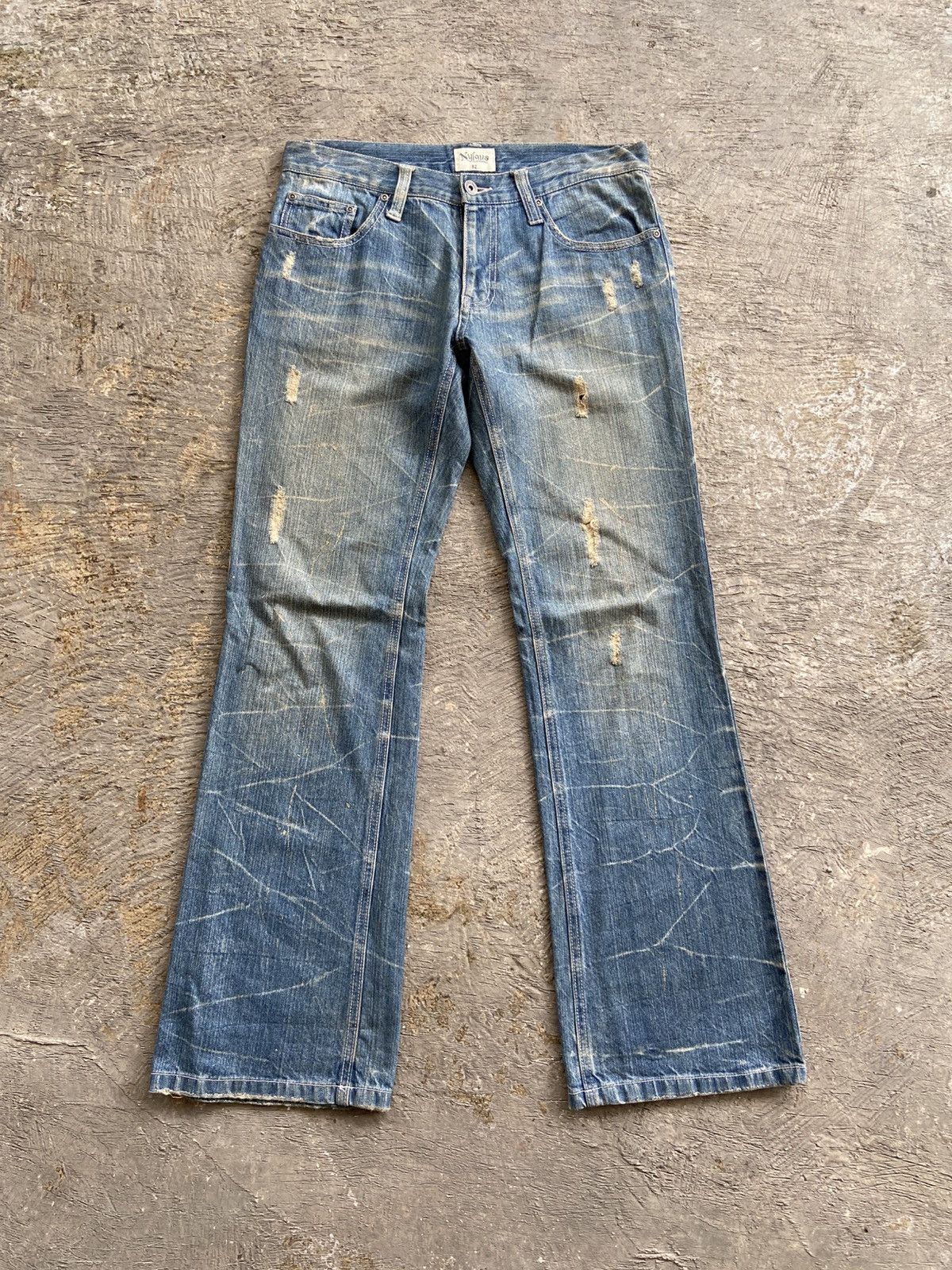 Hysteric Glamour 2000s Nylaus - Destressed Denim Flared Pants Size US 31 - 1 Thumbnail
