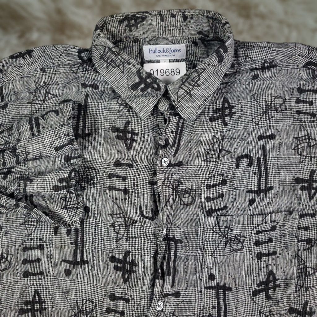 Vintage VINTAGE Bullock & Jones Shirt Mens Gray Geometric Button-Up Long Sleeve L Linen Knit Contemporary/Classic Style Mens Size US L / EU 52-54 / 3 - 1 Thumbnail