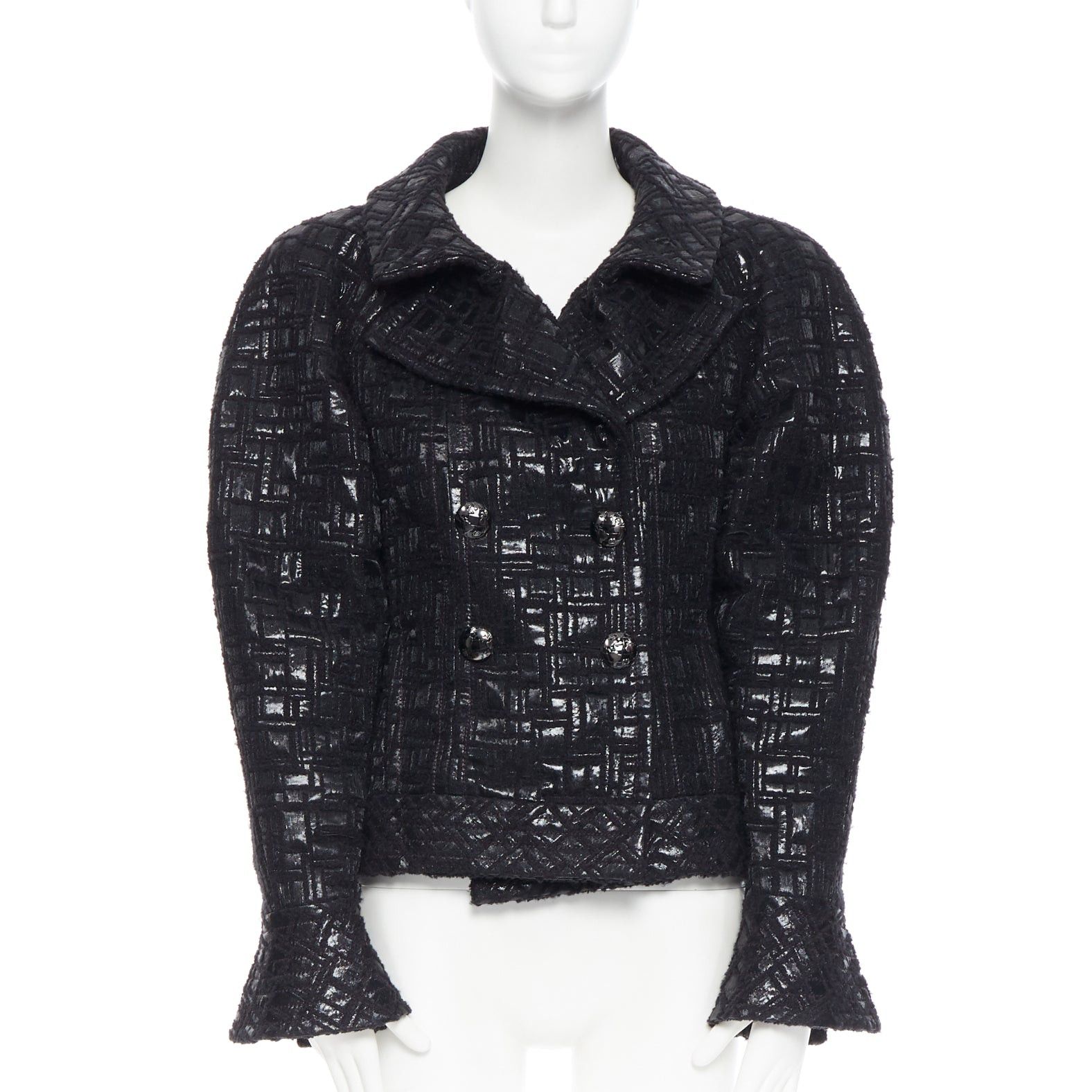 Chanel runway CHANEL 13A cyber tweed bomber sleeve double breasted black jacket FR36 Size S / US 4 / IT 40 - 1 Thumbnail