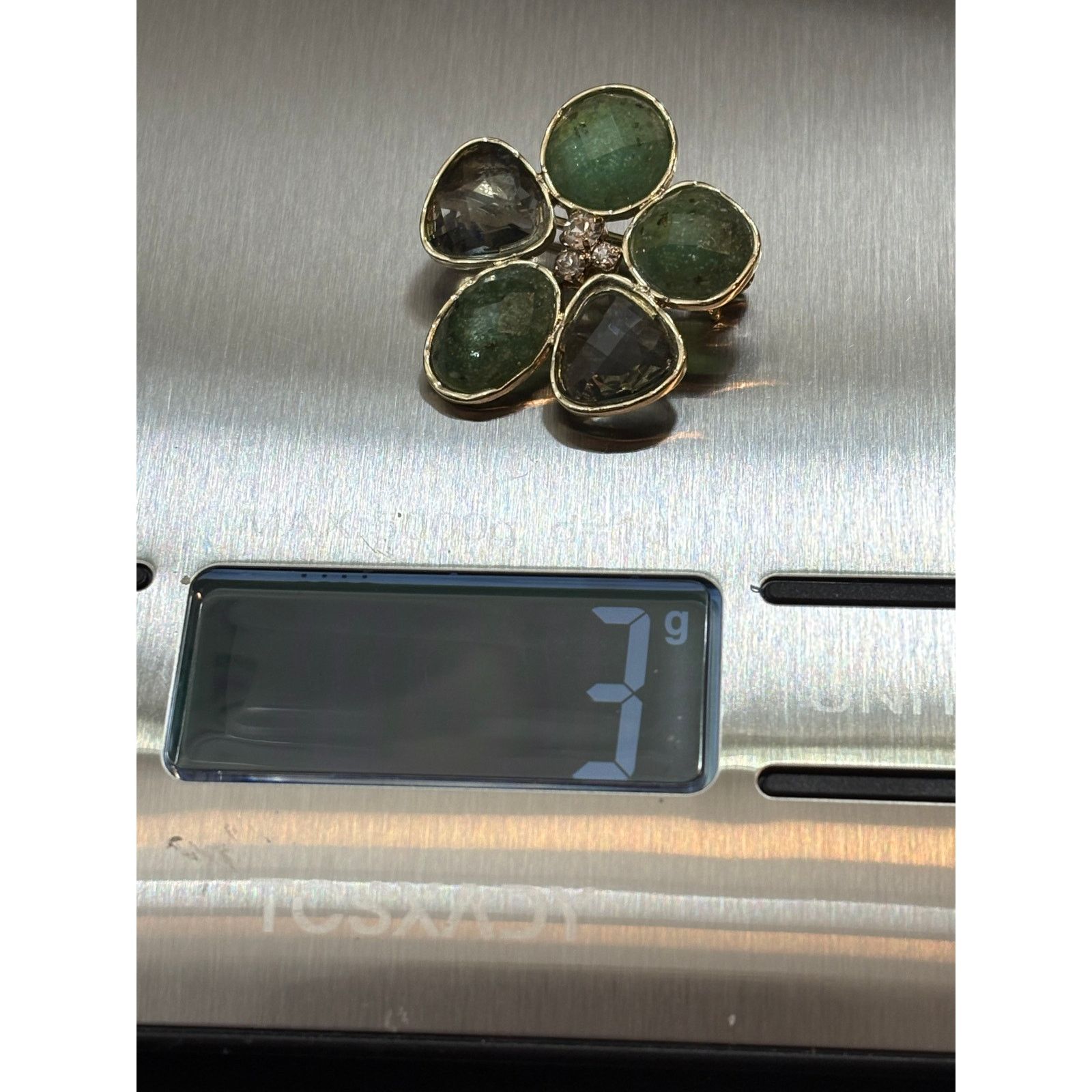Other Green Stone Flower Brooch Pin 3g 1” Gold Tone Modern Artisan Size ONE SIZE - 5 Thumbnail