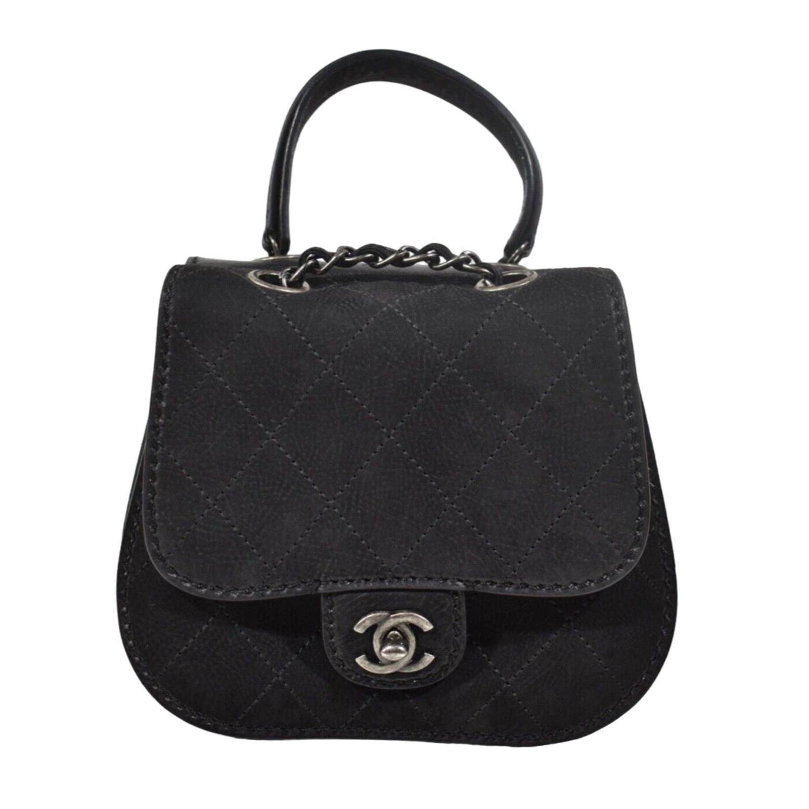Chanel Chanel 13P Black Nubuck Mini Quilted Chain Crossbody Bag Size ONE SIZE - 1 Thumbnail