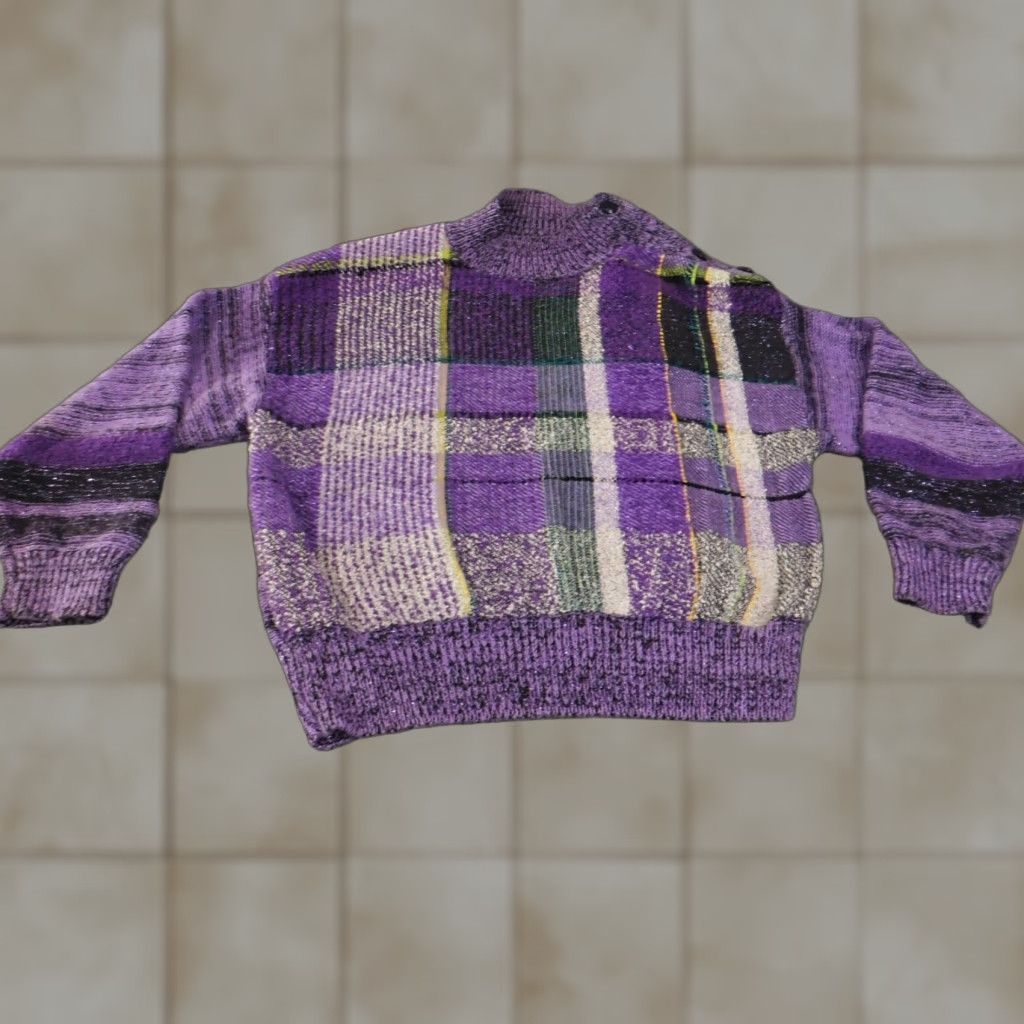 Vintage Tony Lambert Sweater Women's L Purple Knit Turtleneck Long Sleeve Ramie Acrylic Stretch Ruffle Vintage? No Size L / US 10 / IT 46 - 1 Thumbnail